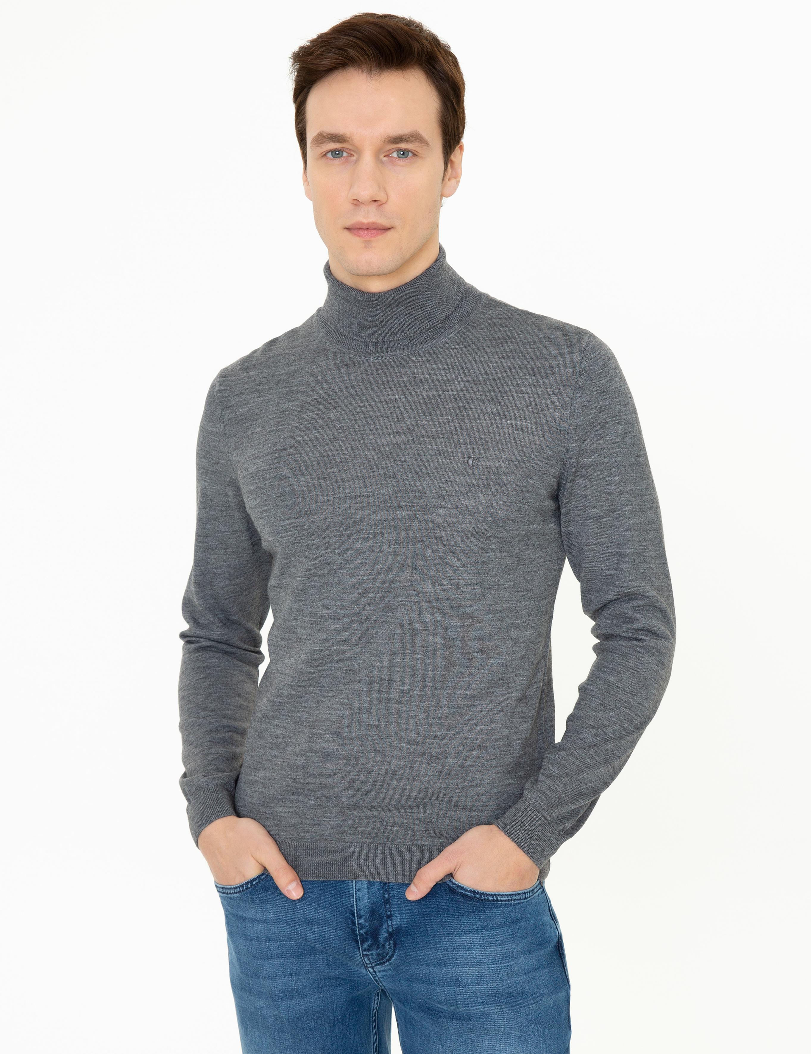 Açık Gri Melanj Slim Fit Balıkçı Yaka Basic Triko Kazak - 50237052019
