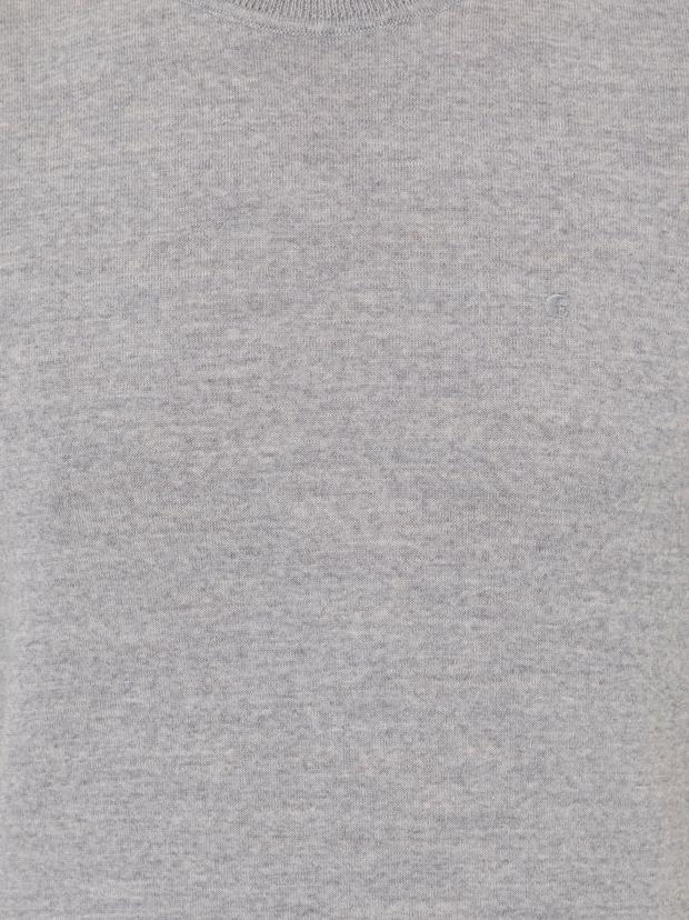 Gri Slim Fit Bisiklet Yaka Basic Triko Kazak
