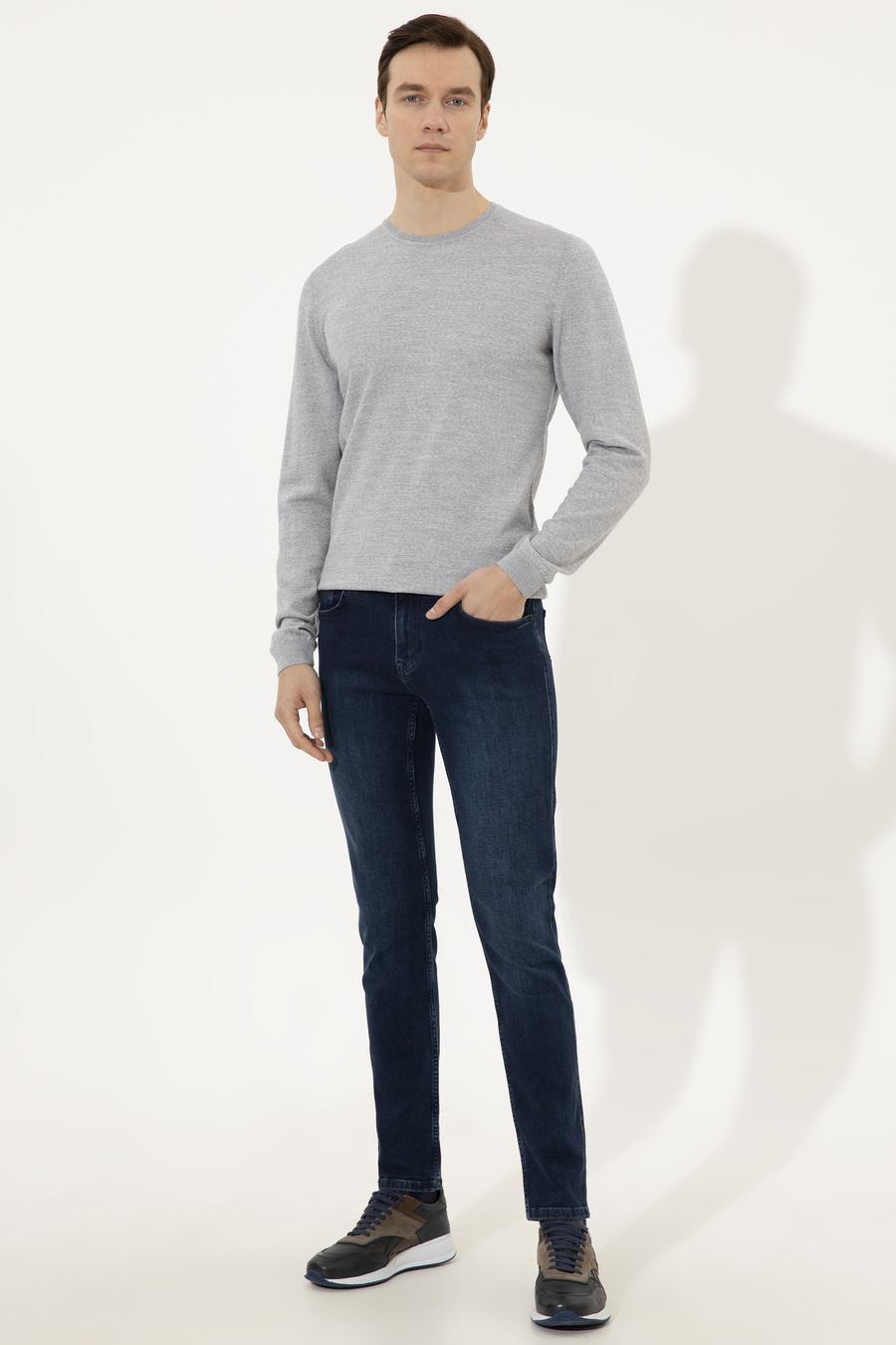 Gri Slim Fit Bisiklet Yaka Basic Triko Kazak - 50237038188