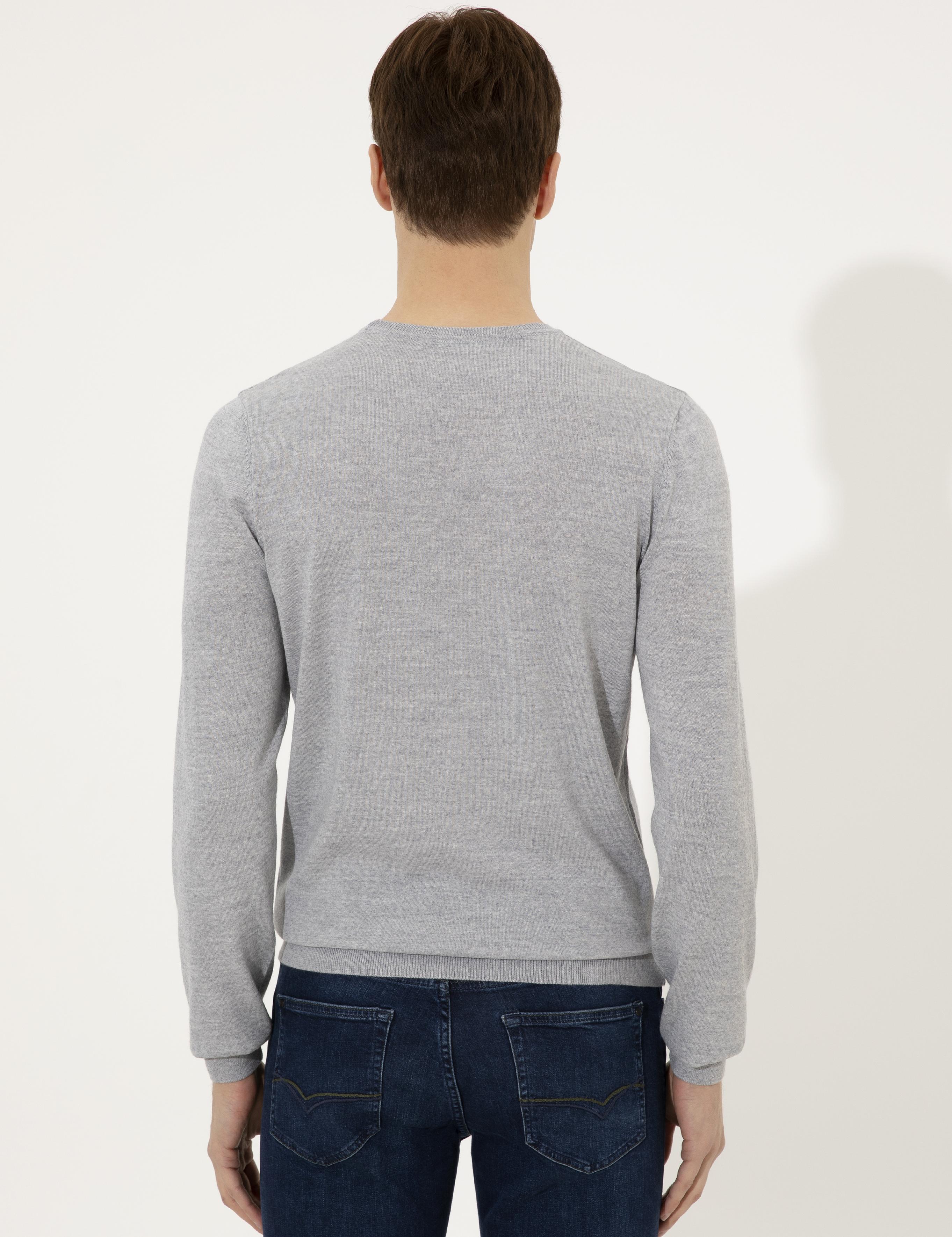 Gri Slim Fit Bisiklet Yaka Basic Triko Kazak - 50237038188
