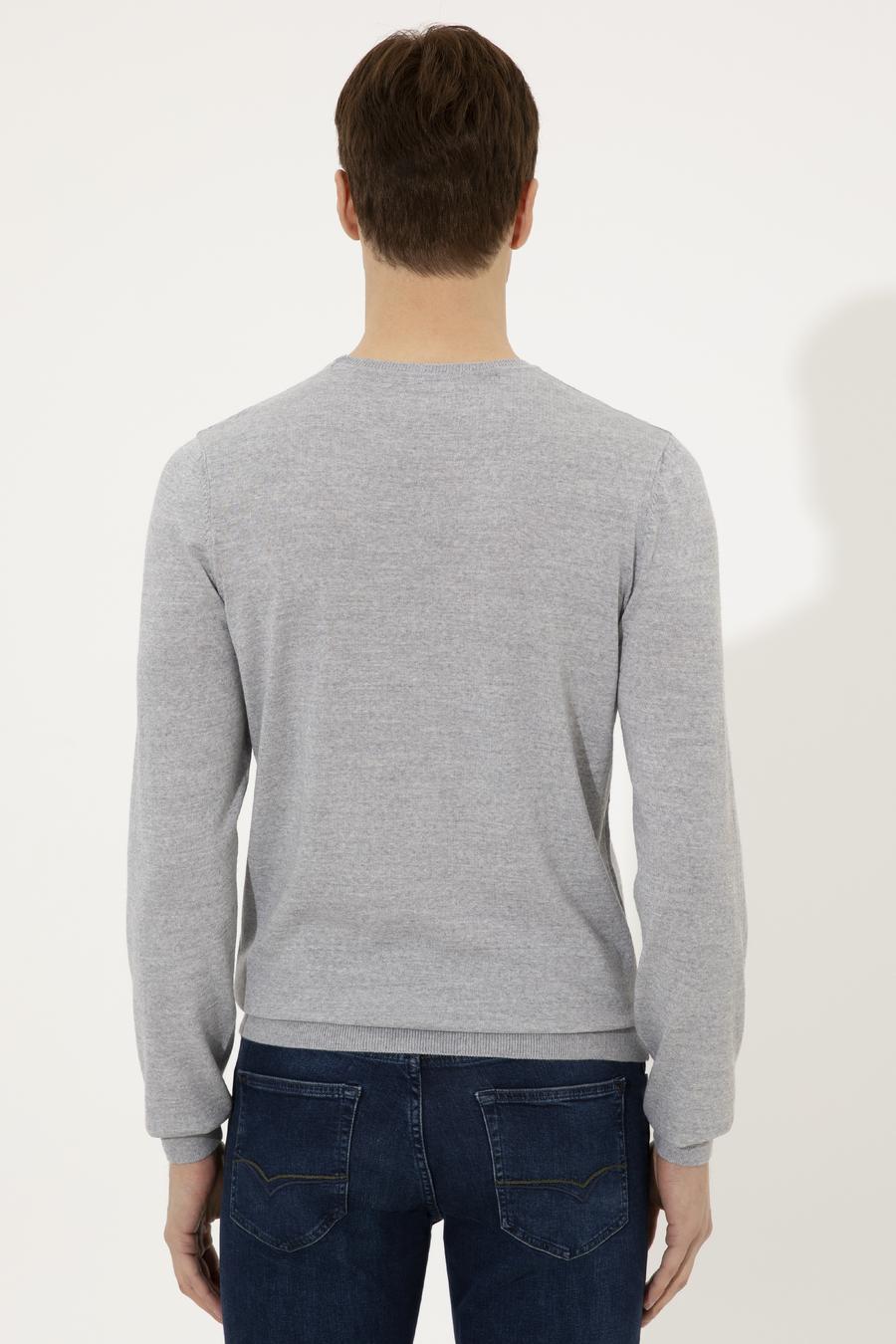 Gri Slim Fit Bisiklet Yaka Basic Triko Kazak - 50237038188