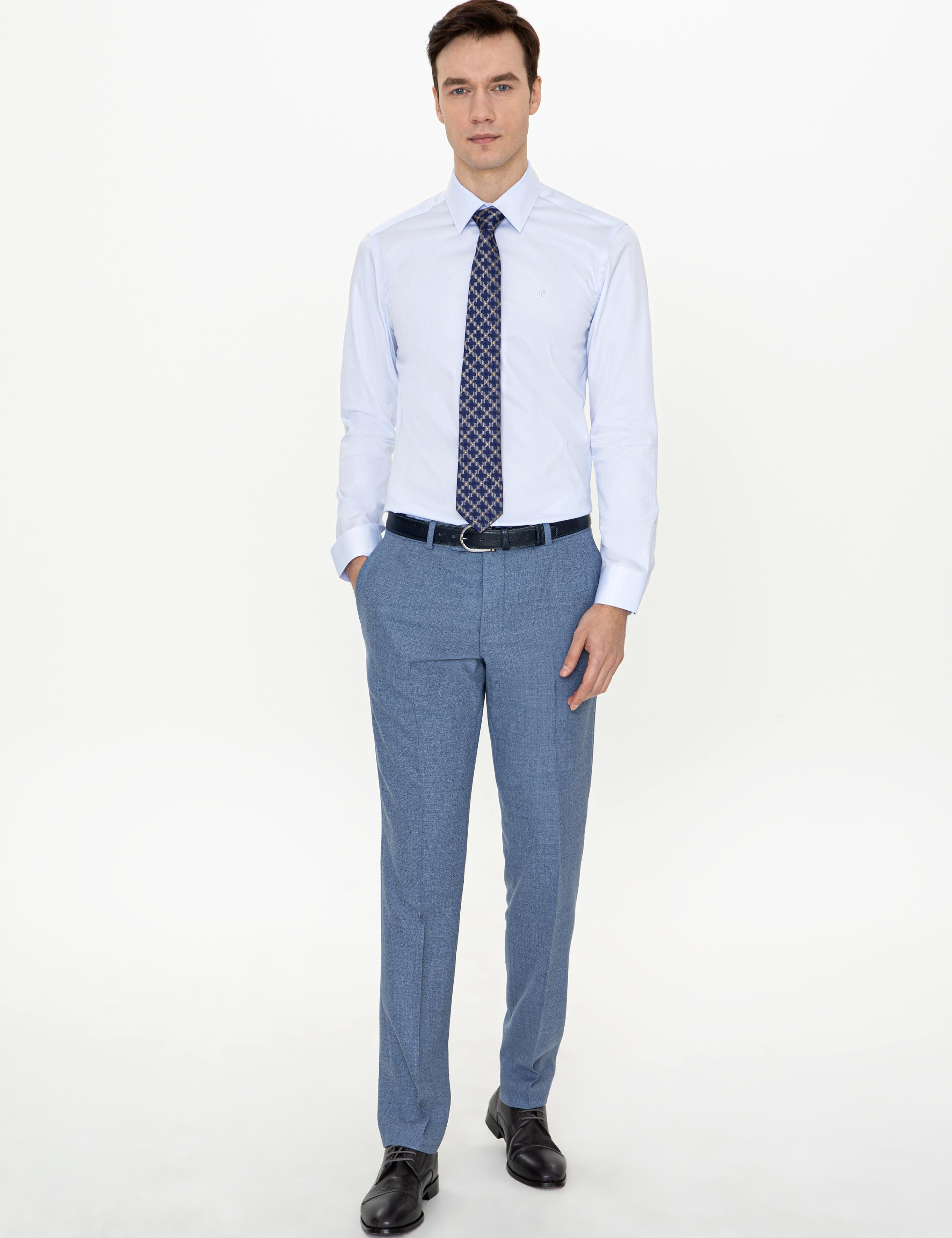 Açık Mavi Slim Fit Uzun Kollu Basic Gömlek - 50242776022