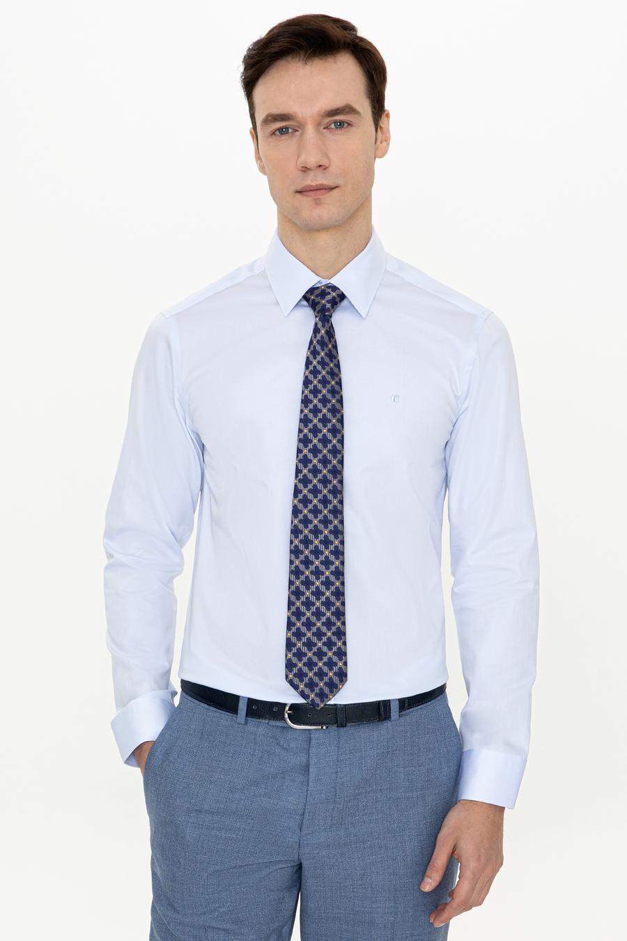 Açık Mavi Slim Fit Uzun Kollu Basic Gömlek - 50242776022