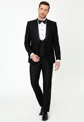 Siyah Slim Fit Yelekli Smokin Damatlık