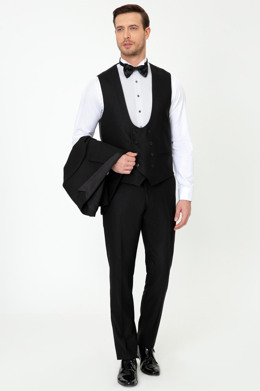 Siyah Slim Fit Yelekli Smokin Damatlık - 50252515020