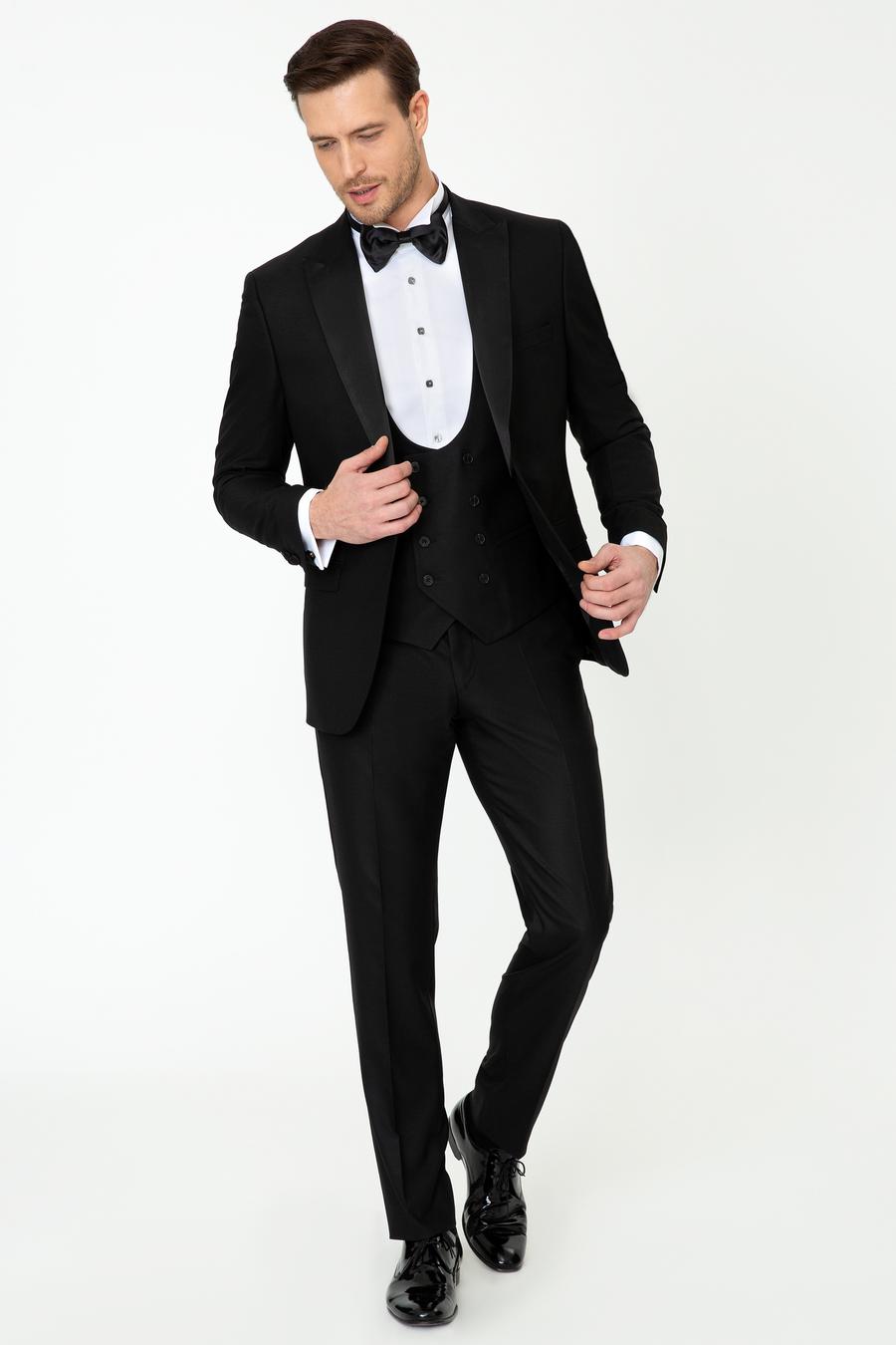 Siyah Slim Fit Yelekli Smokin Damatlık - 50252515020