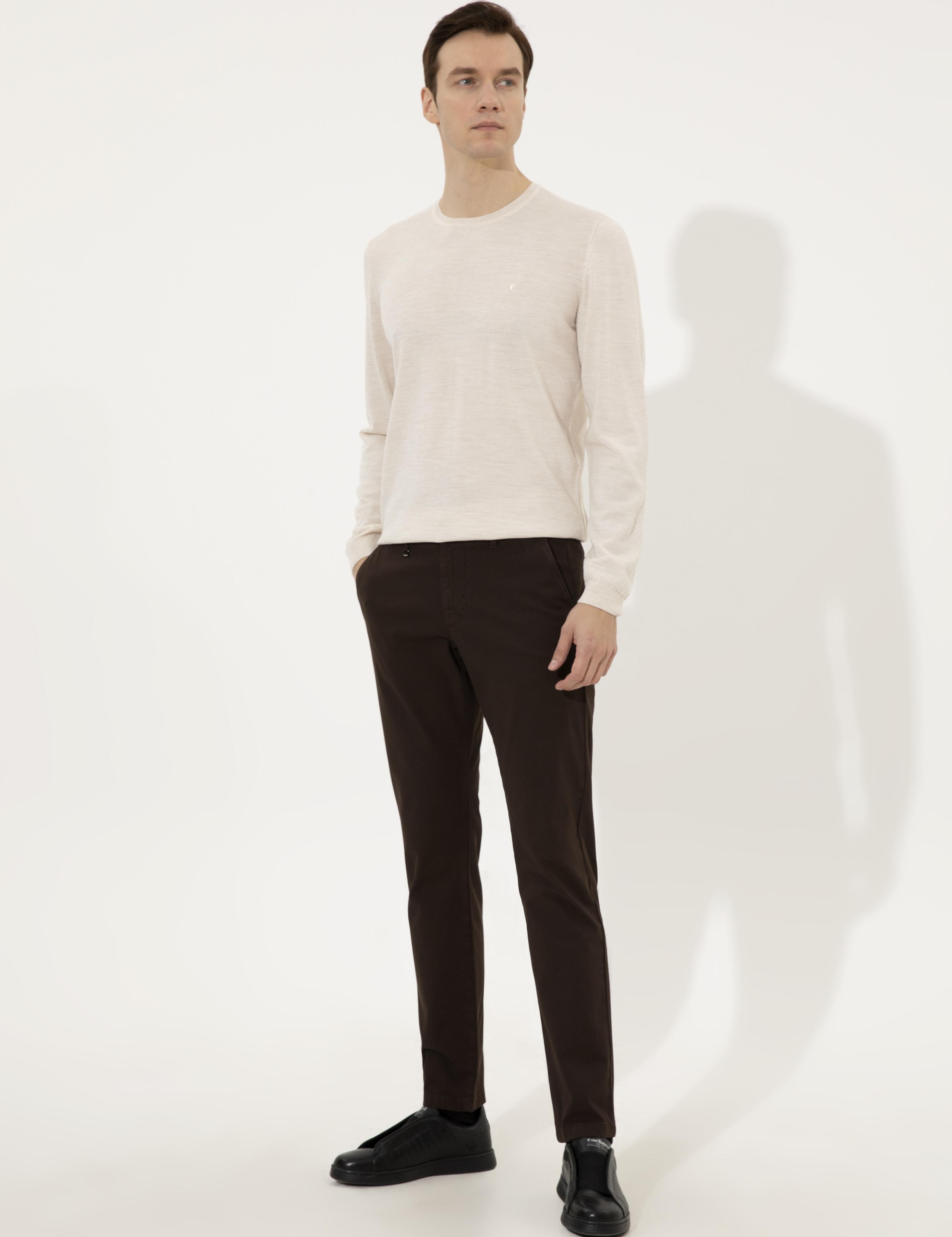 Bej Slim Fit Bisiklet Yaka Basic Triko Kazak - 50237038028