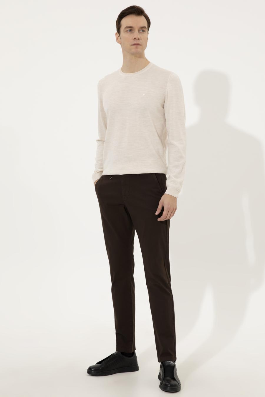 Bej Slim Fit Bisiklet Yaka Basic Triko Kazak - 50237038028