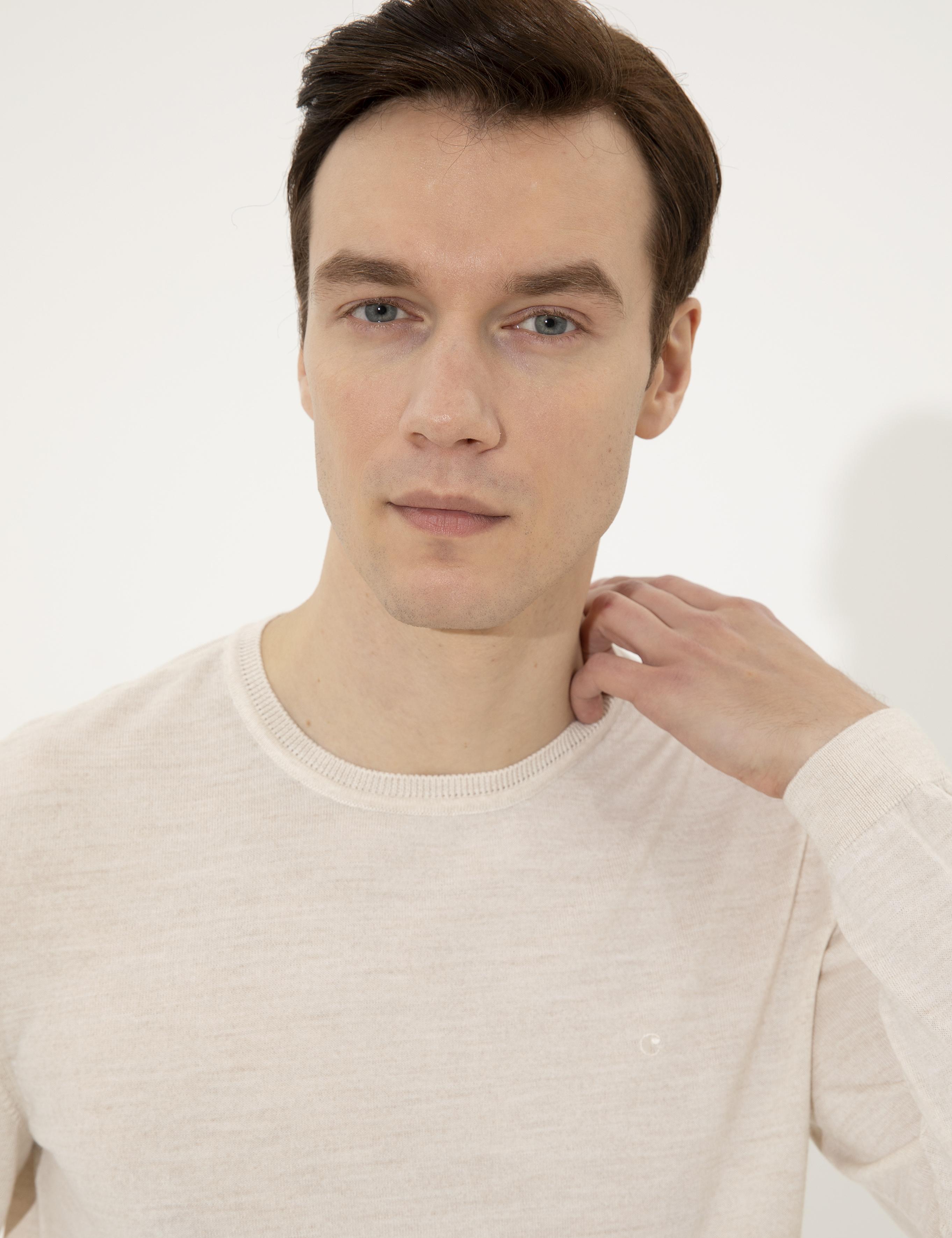 Bej Slim Fit Bisiklet Yaka Basic Triko Kazak - 50237038028