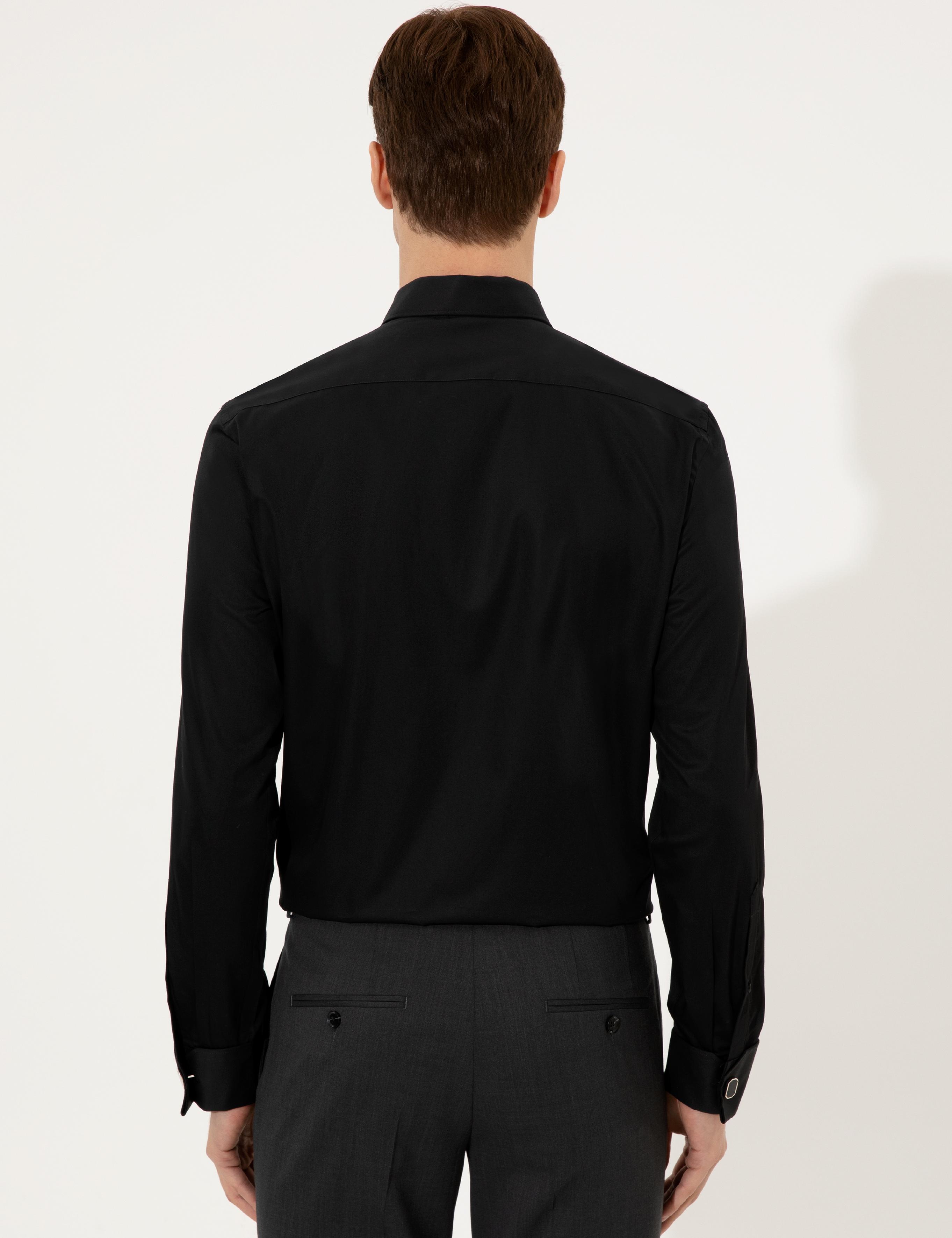 Siyah Slim Fit Uzun Kollu Basic Gömlek - 50223223082
