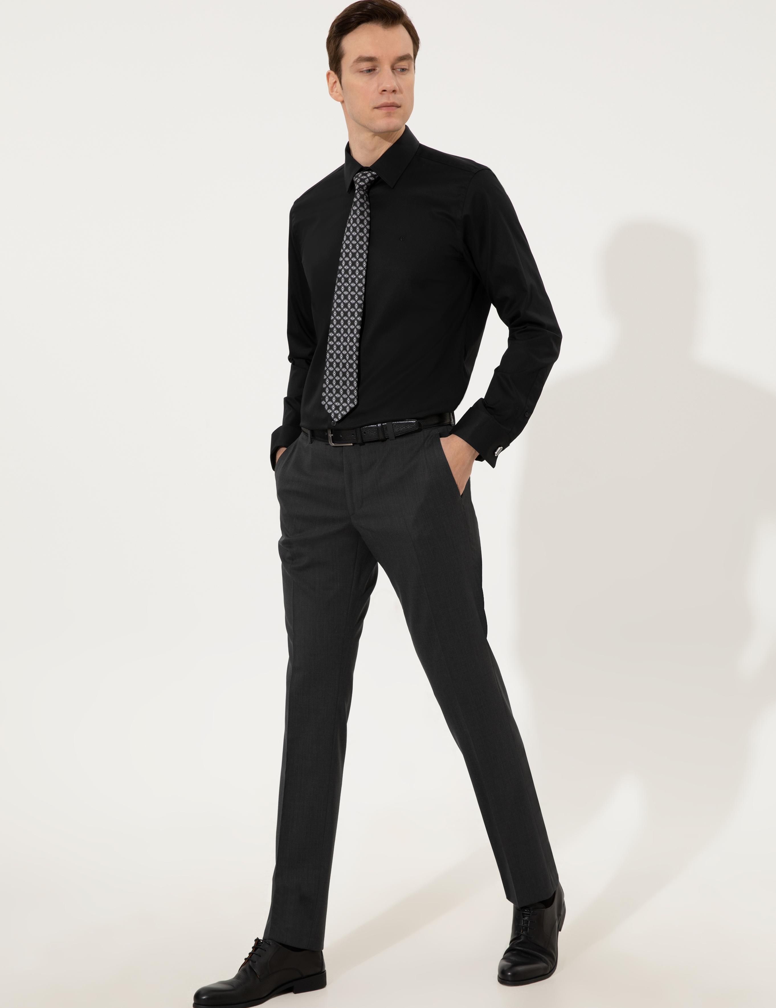 Siyah Slim Fit Uzun Kollu Basic Gömlek - 50223223082