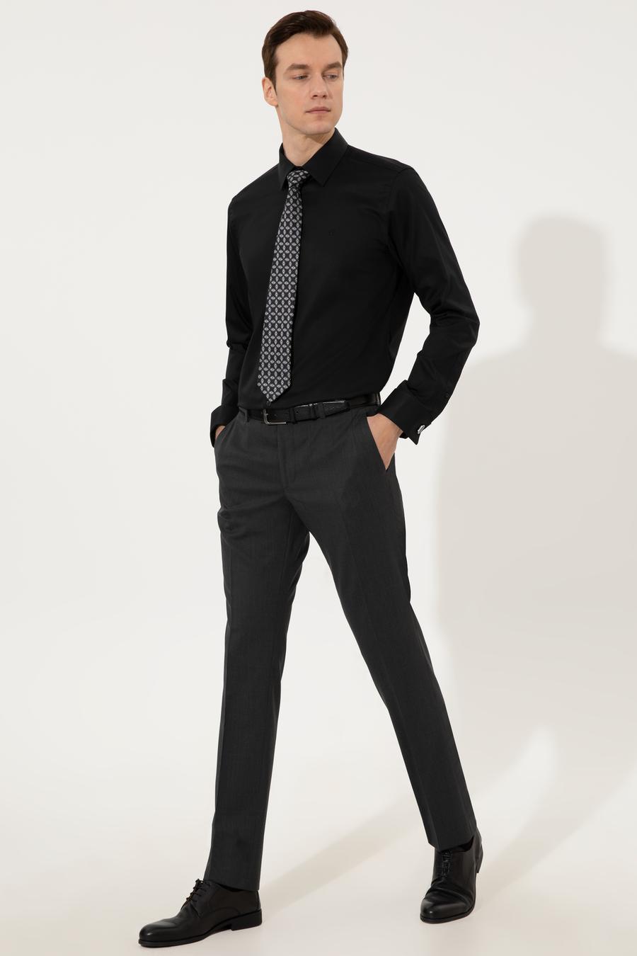 Siyah Slim Fit Uzun Kollu Basic Gömlek - 50223223082