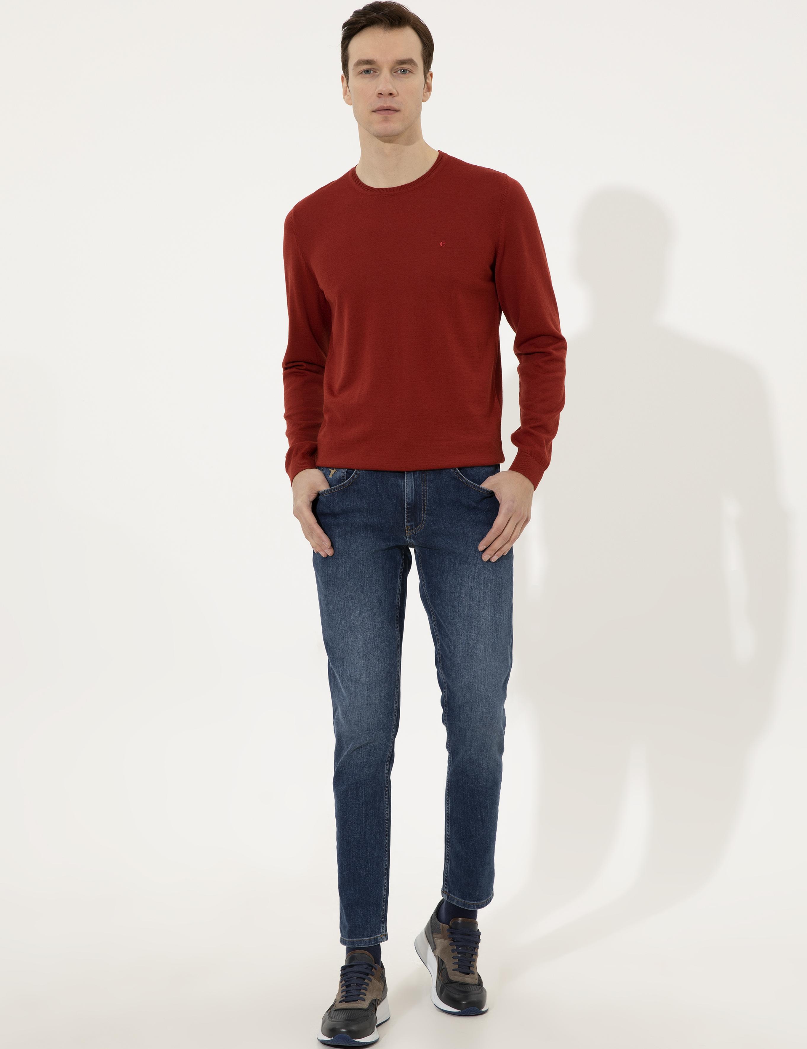 Kiremit Slim Fit Bisiklet Yaka Basic Triko Kazak - 50237038204