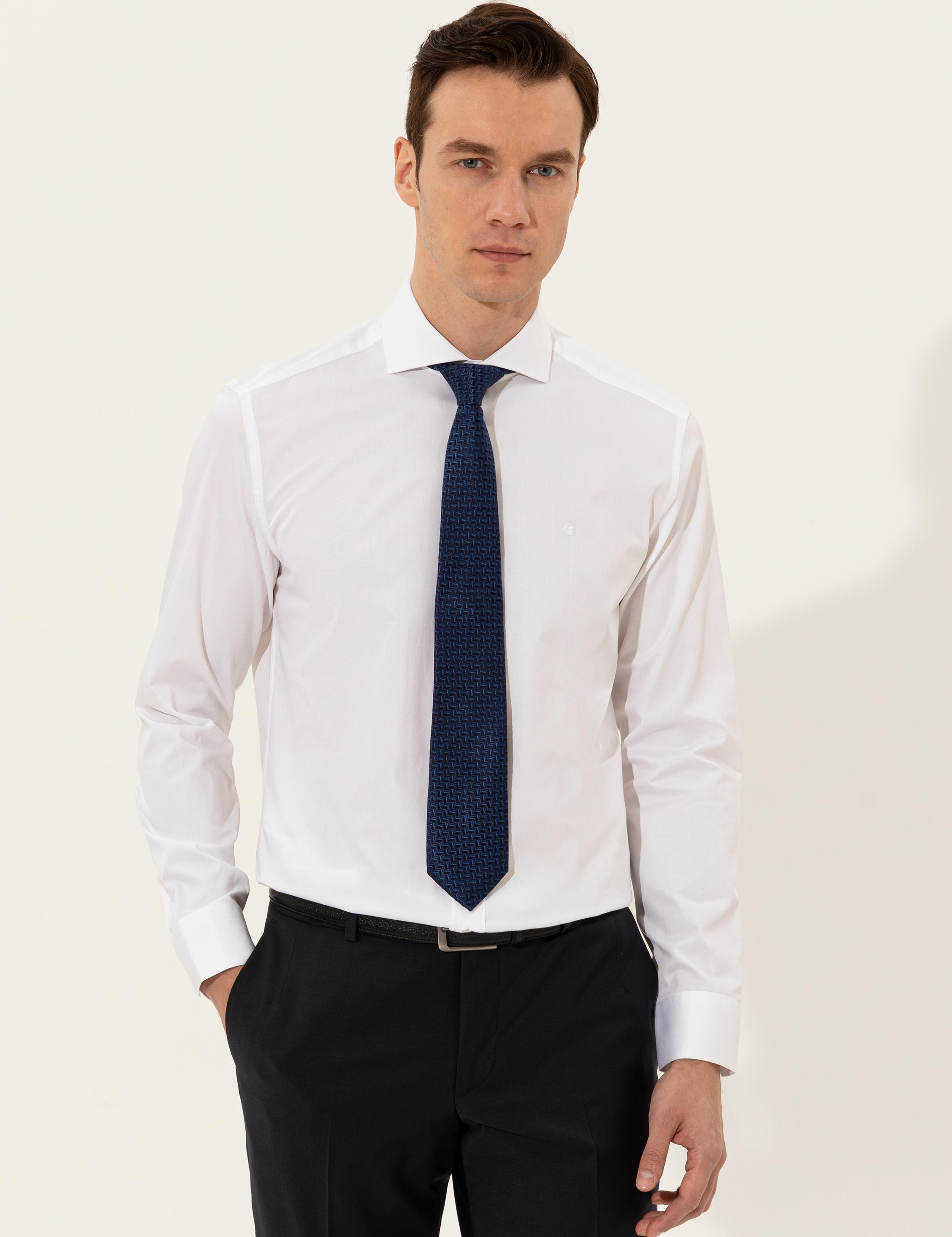 Beyaz Modern Fit Uzun Kollu Basic Gömlek - 50235520007