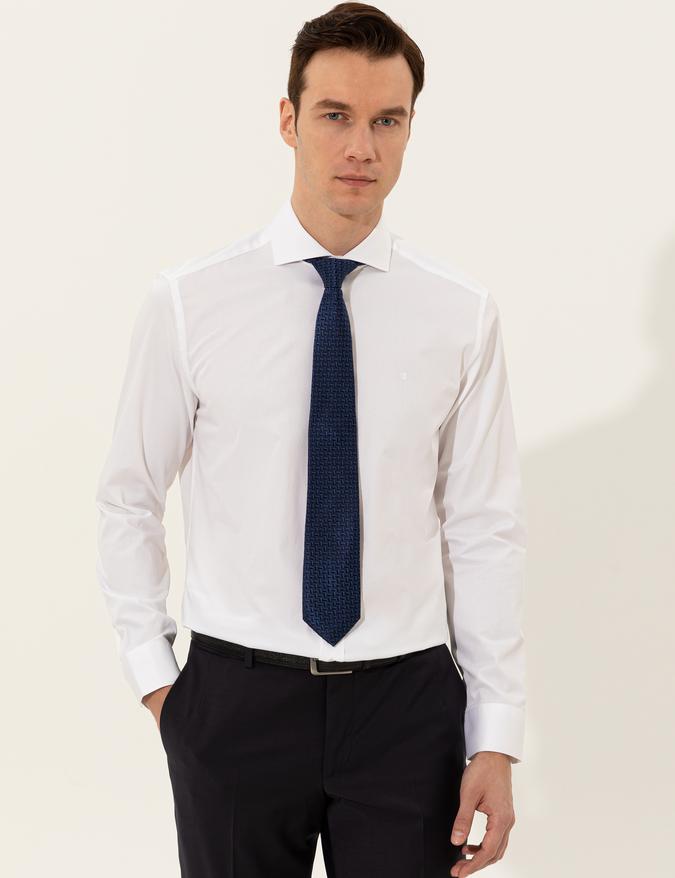 Beyaz Modern Fit Uzun Kollu Basic Gömlek