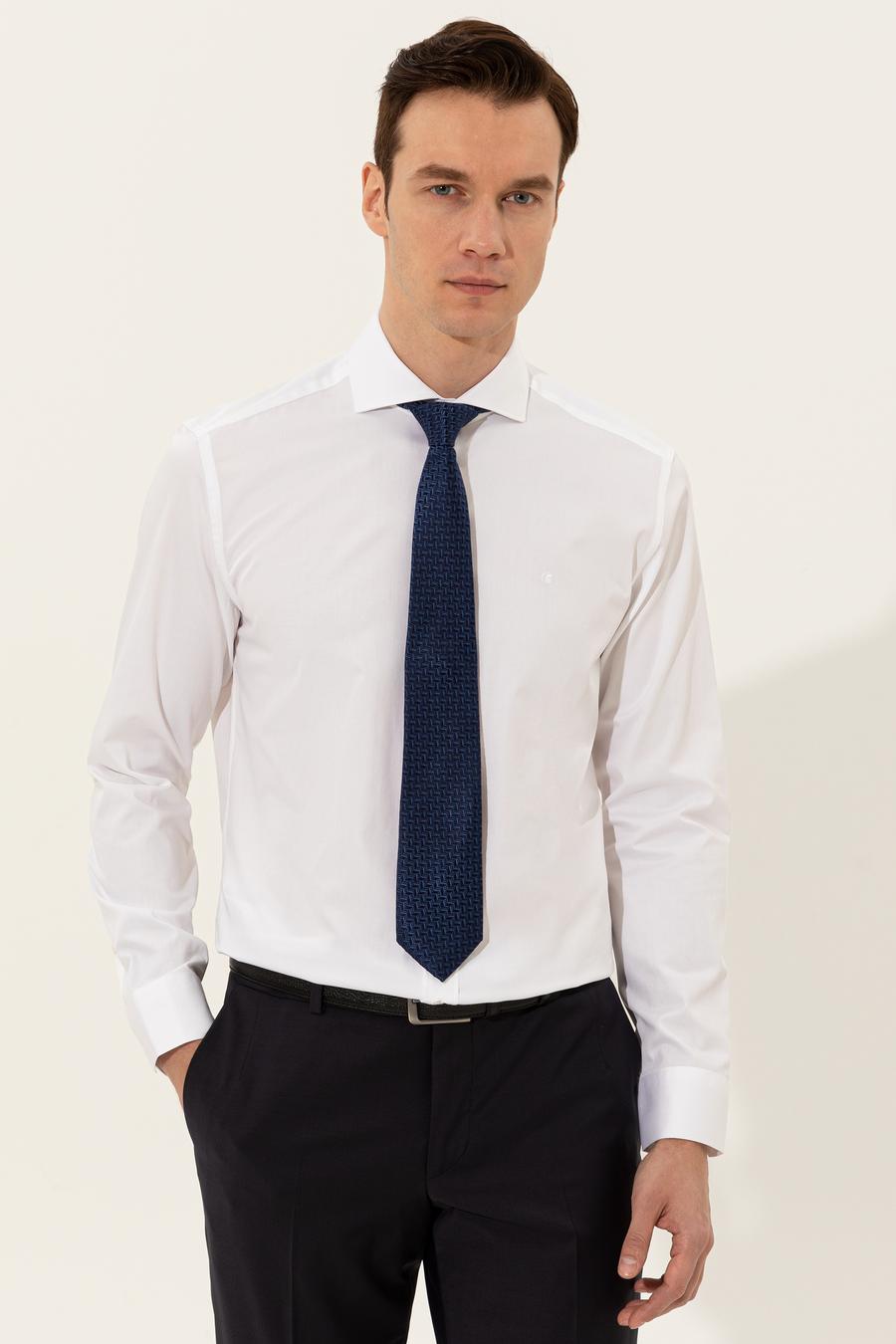 Beyaz Modern Fit Uzun Kollu Basic Gömlek - 50235520007
