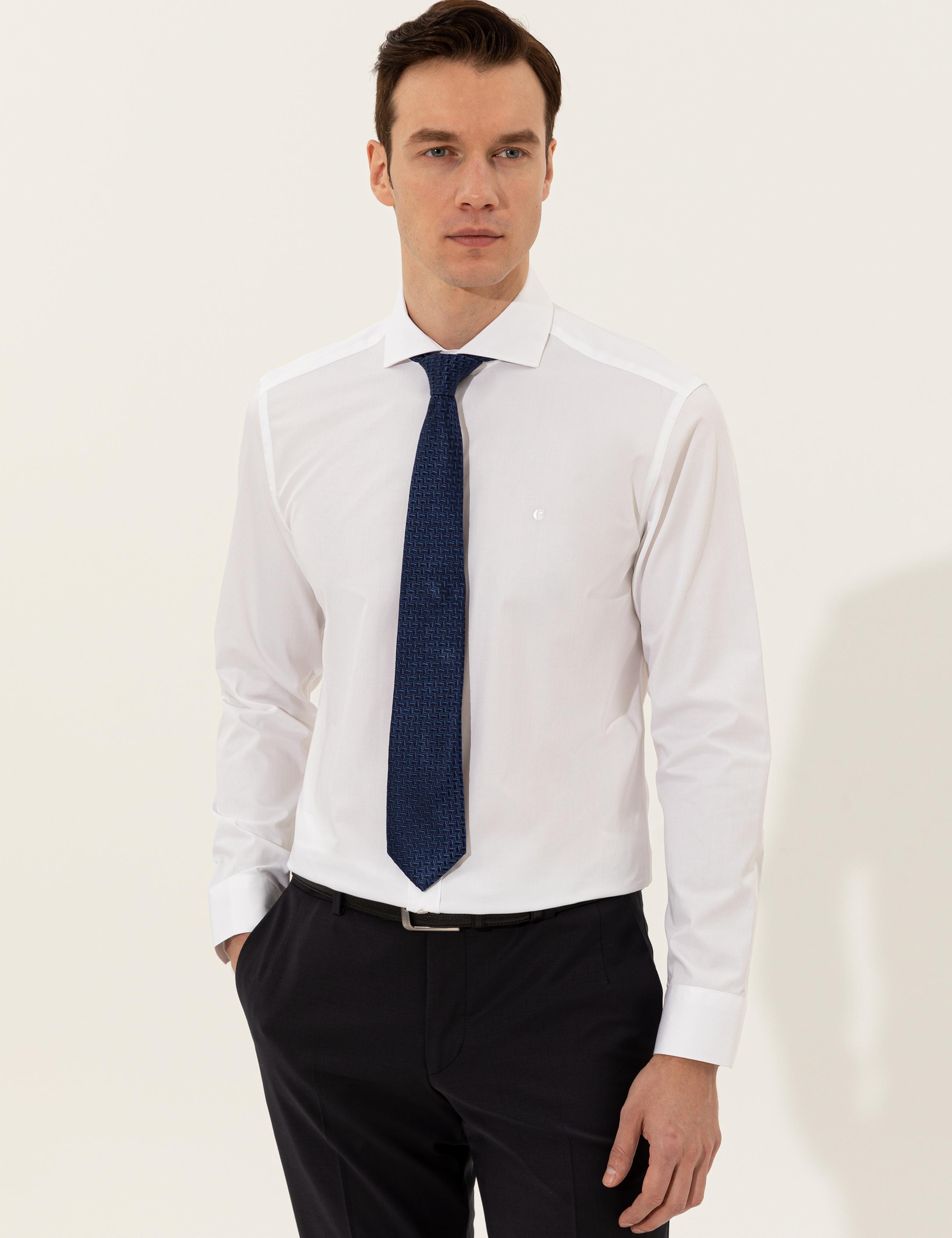 Beyaz Modern Fit Uzun Kollu Basic Gömlek - 50235520007