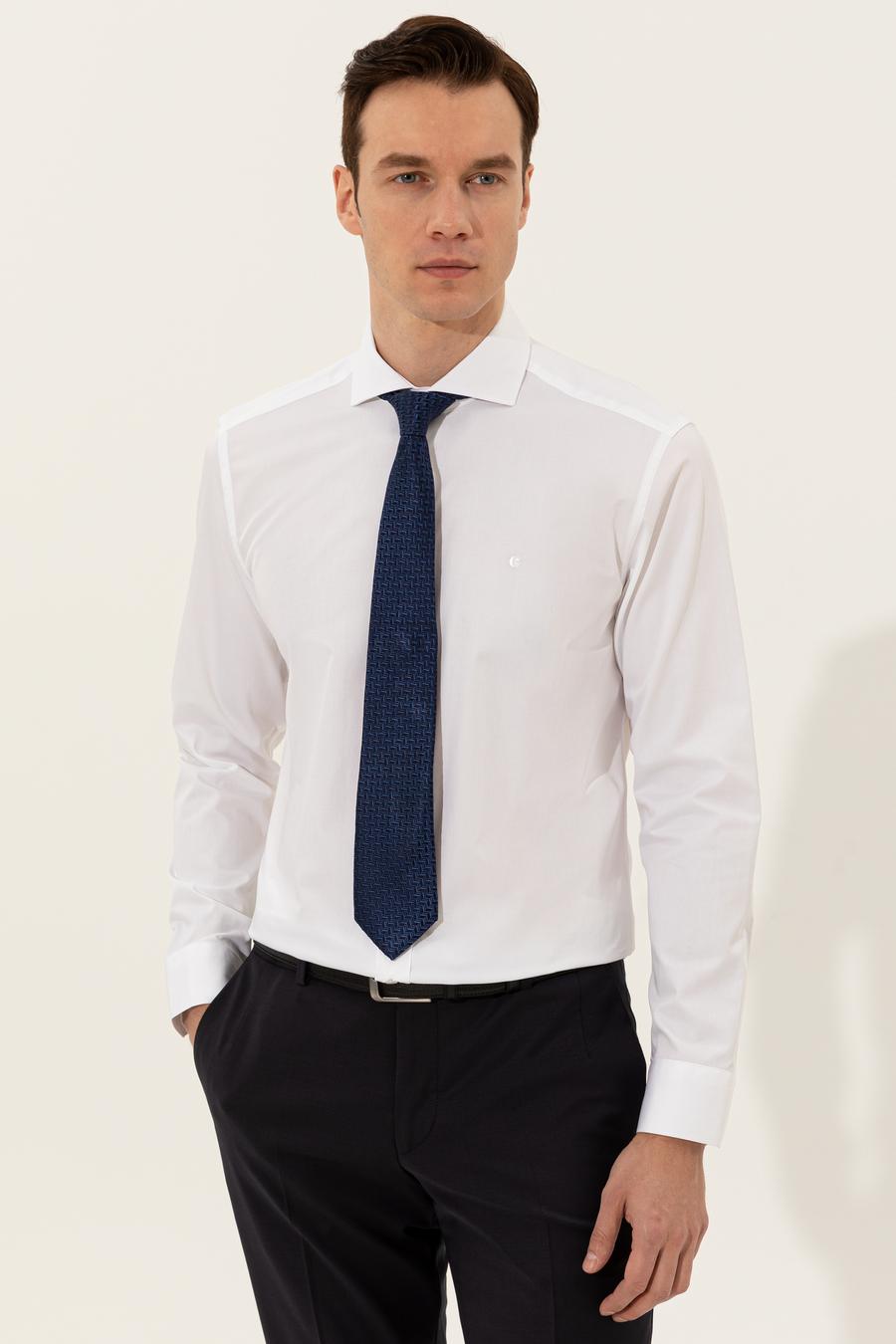 Beyaz Modern Fit Uzun Kollu Basic Gömlek - 50235520007