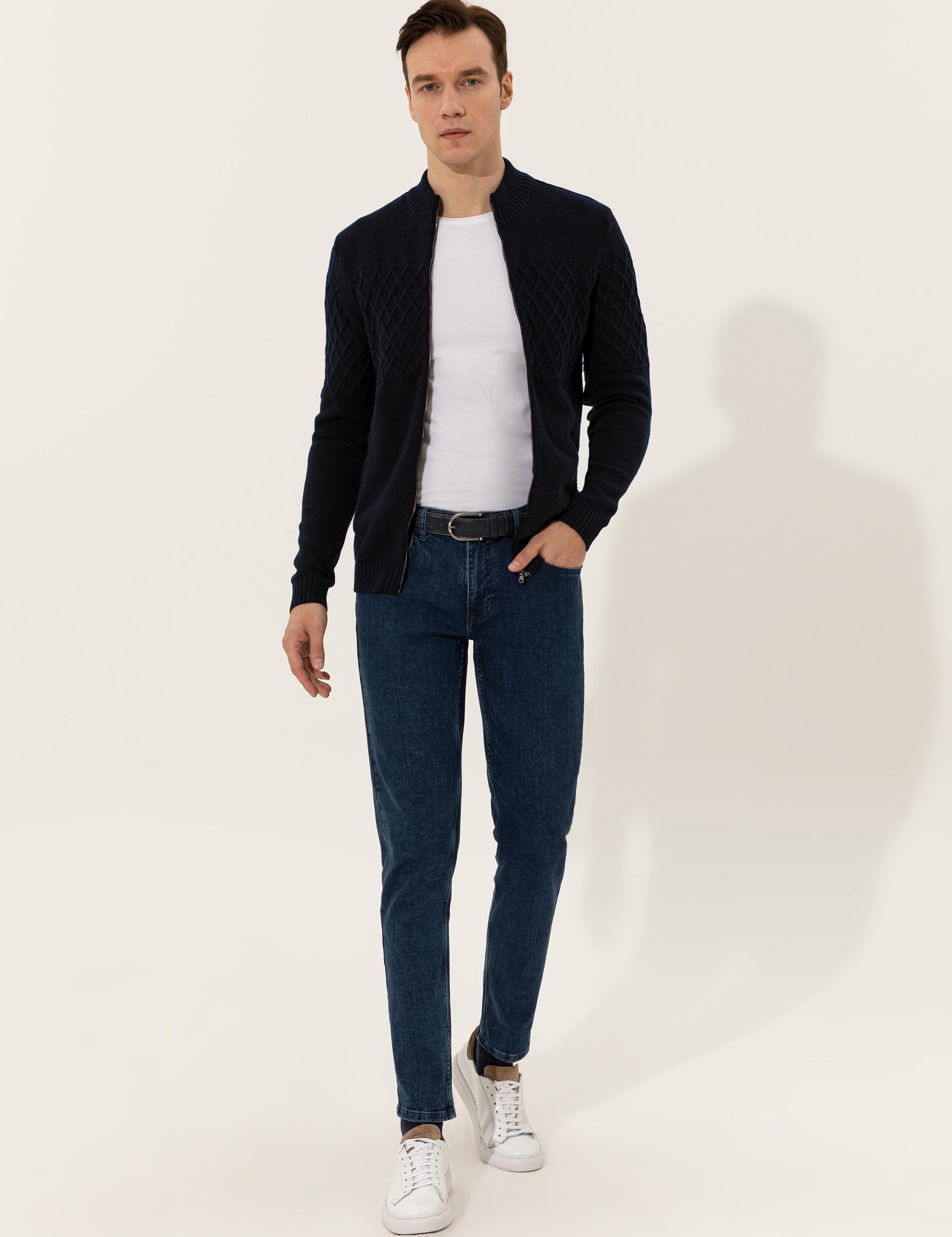 Lacivert Slim Fit Dik Yaka Triko Hırka - 50256926028