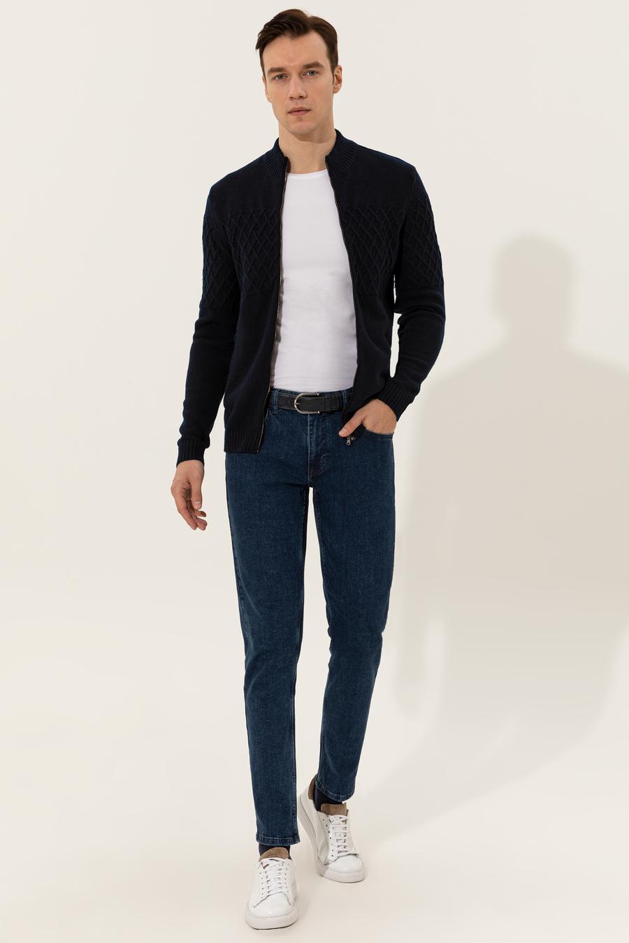 Lacivert Slim Fit Dik Yaka Triko Hırka - 50256926028