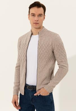 Vizon Slim Fit Dik Yaka Triko Hırka