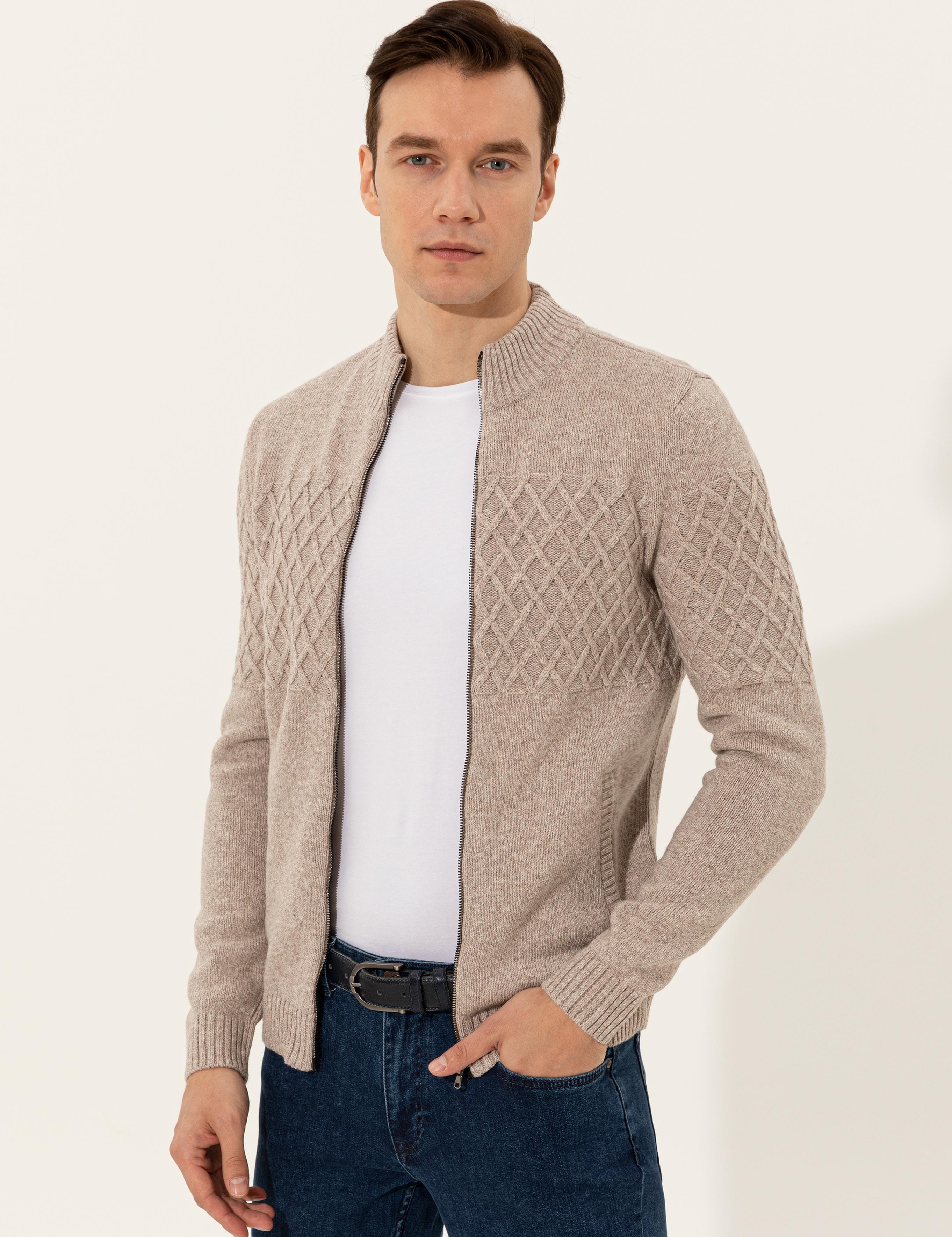 Vizon Slim Fit Dik Yaka Triko Hırka - 50256926004