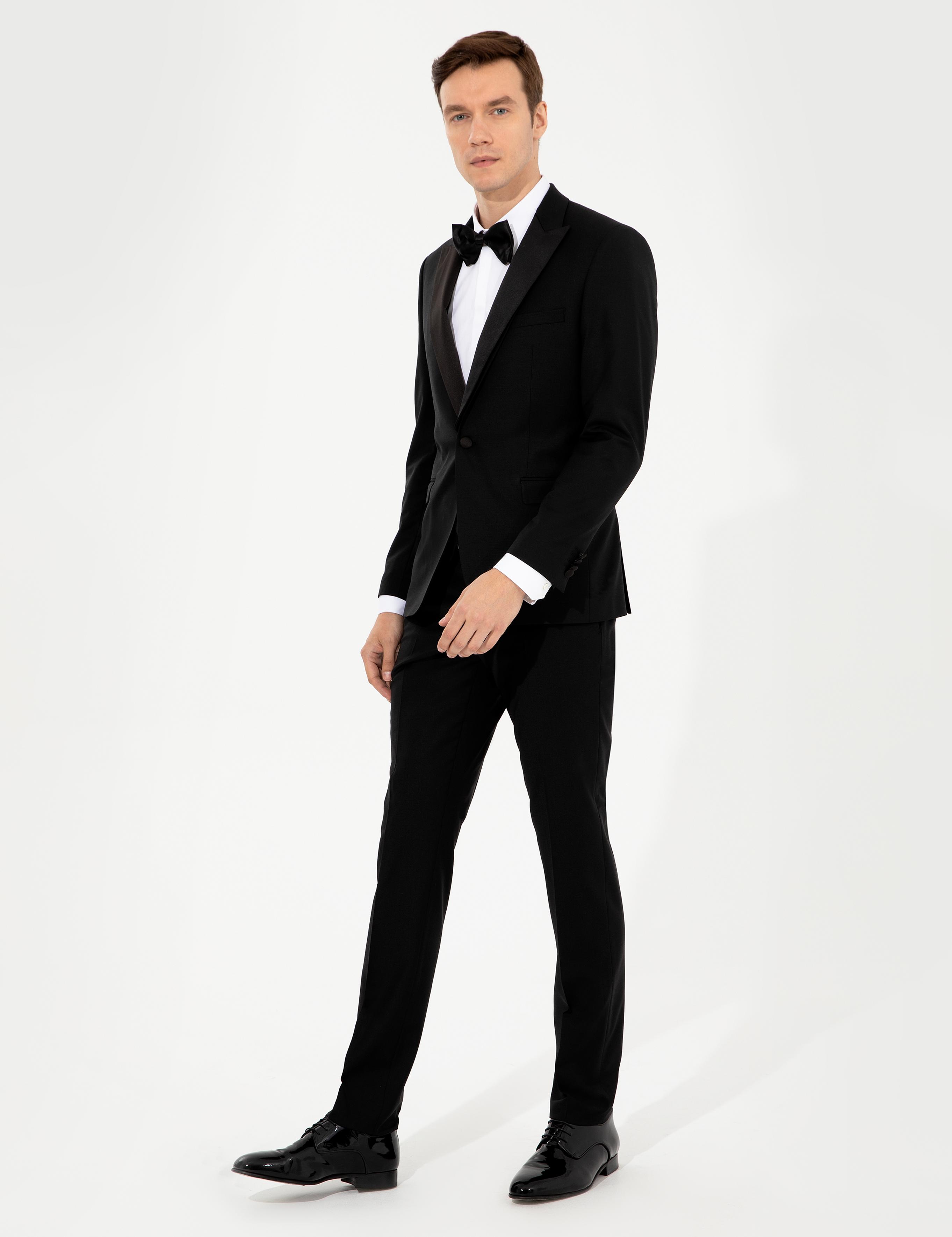 Siyah Slim Fit Yelekli Smokin Damatlık - 50250848011
