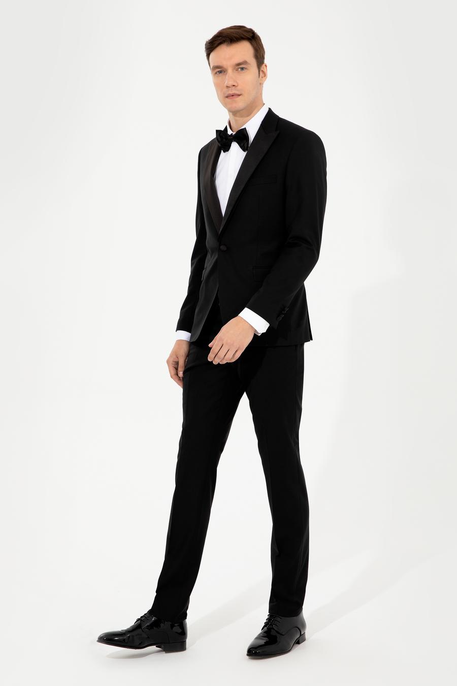 Siyah Slim Fit Yelekli Smokin Damatlık - 50250848011