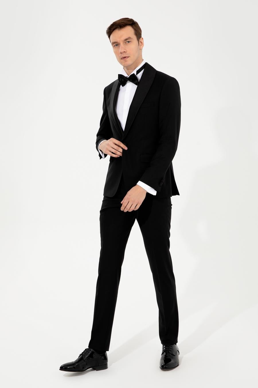 Siyah Slim Fit Smokin Damatlık - 50250820023