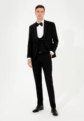 Siyah Slim Fit Yelekli Smokin Damatlık