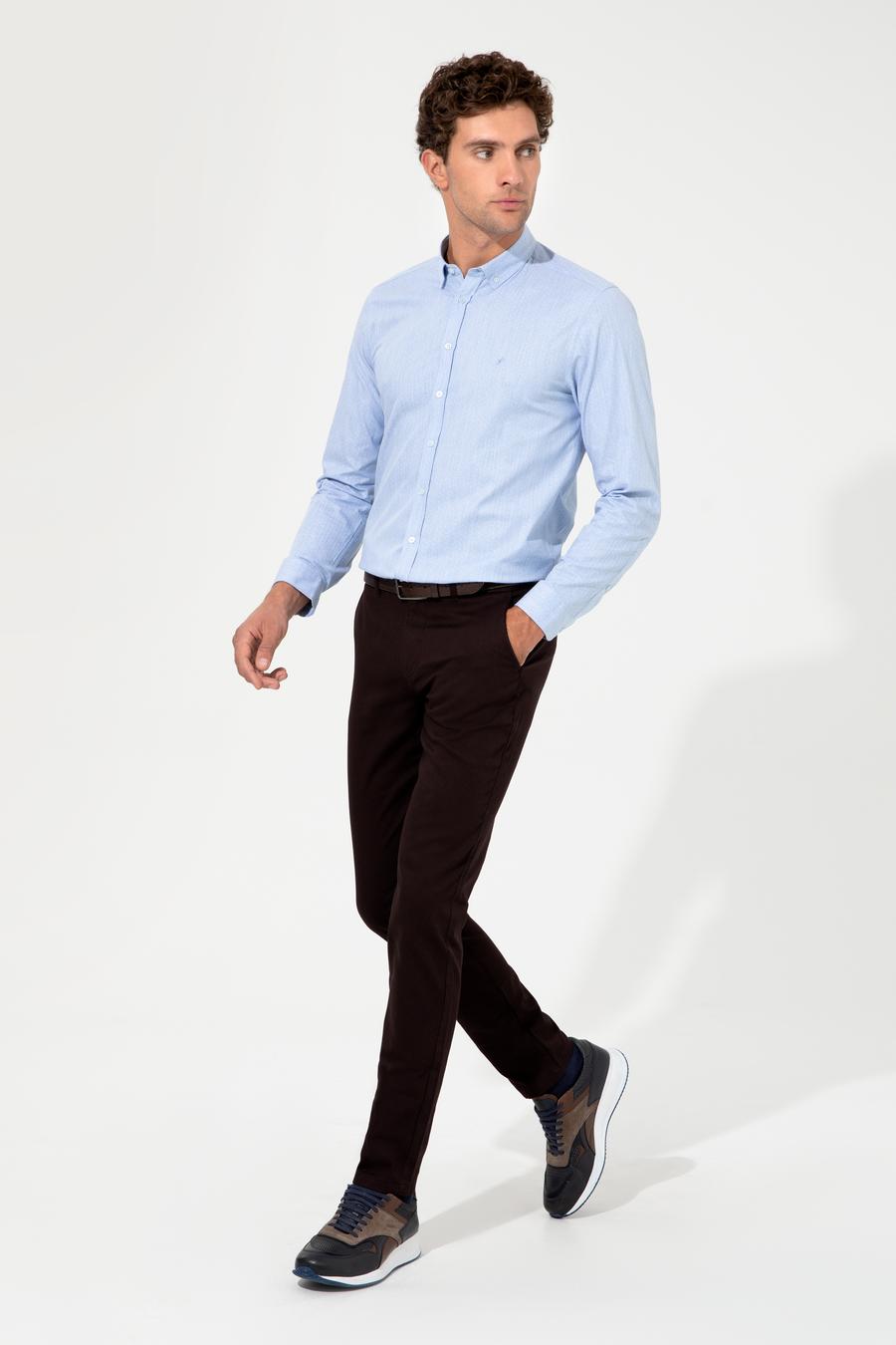 Koyu Kahverengi Slim Fit Kanvas Pantolon - 50233808115