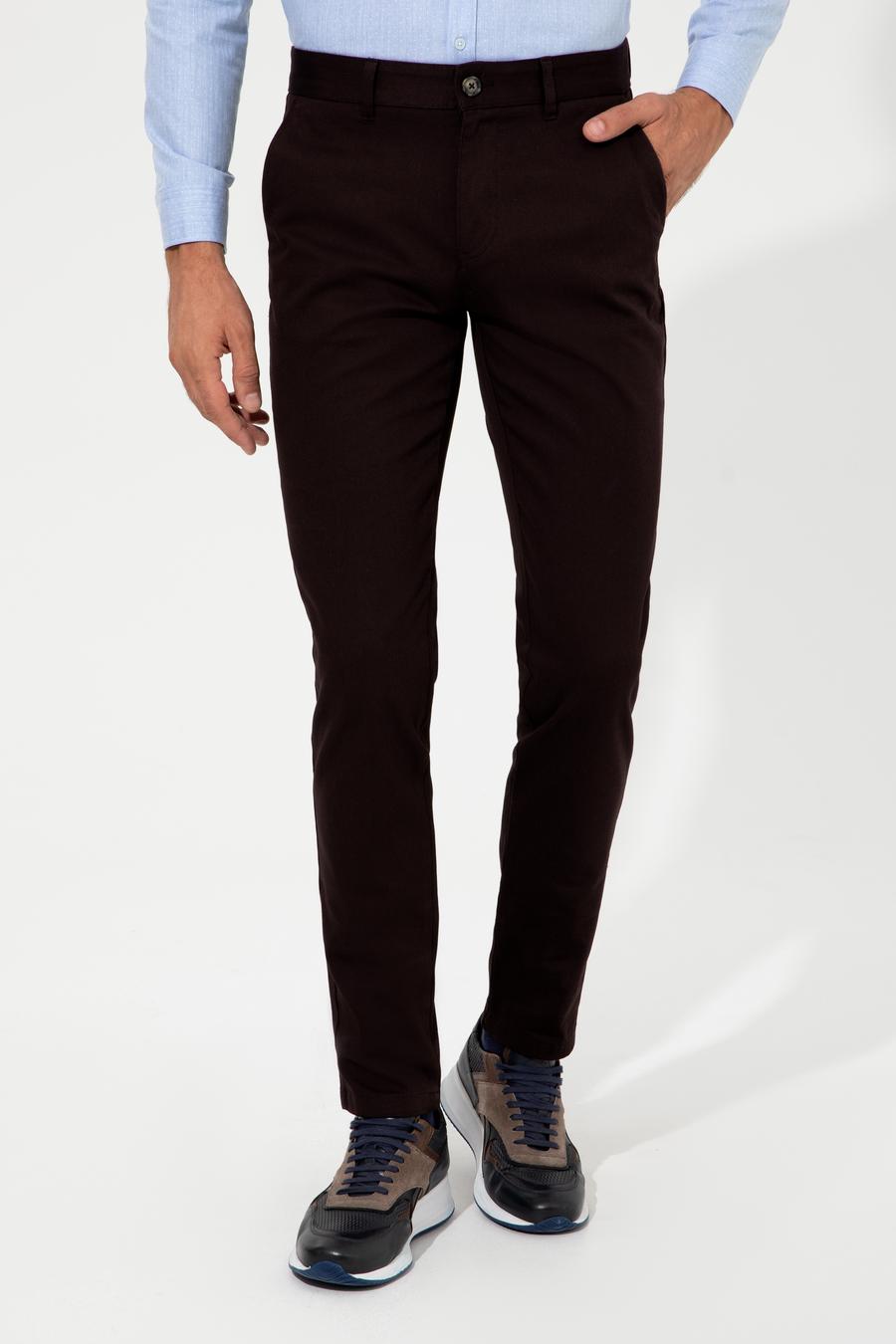 Koyu Kahverengi Slim Fit Kanvas Pantolon - 50233808115