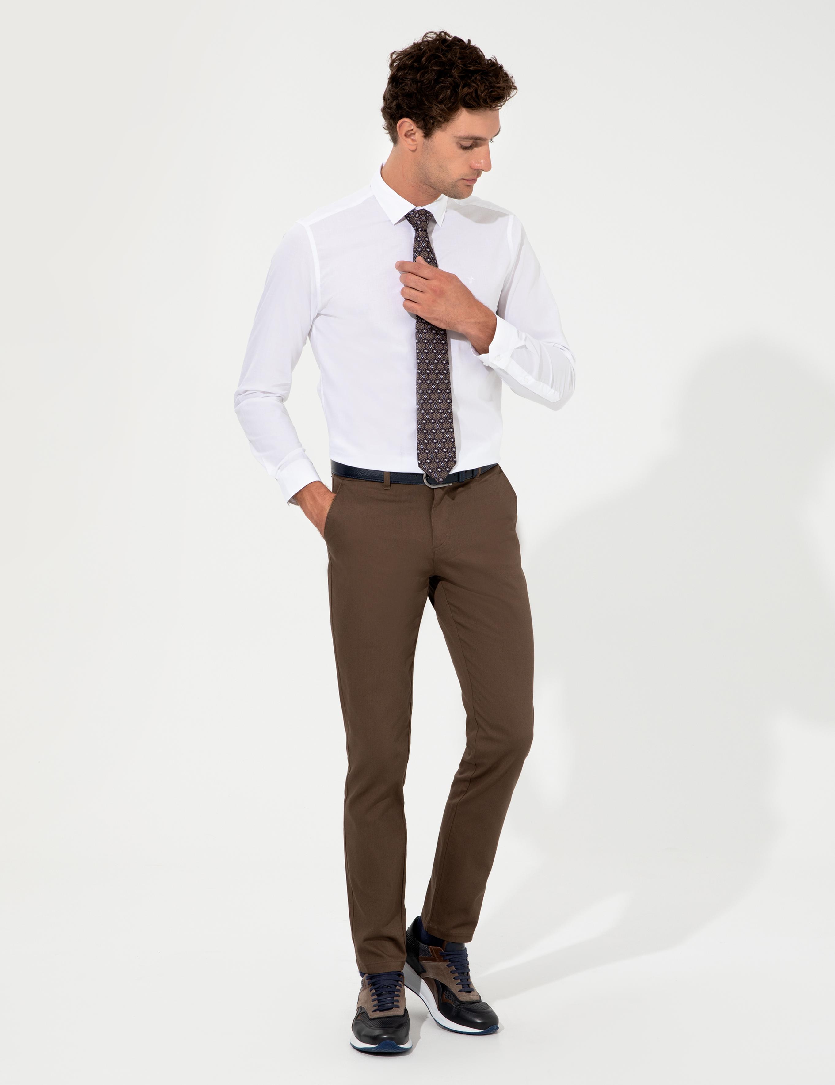 Kahverengi Slim Fit Kanvas Pantolon - 50233808016