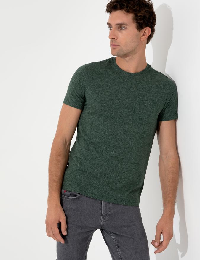 Koyu Yeşil Bisiklet Yaka Slim Fit T-Shirt