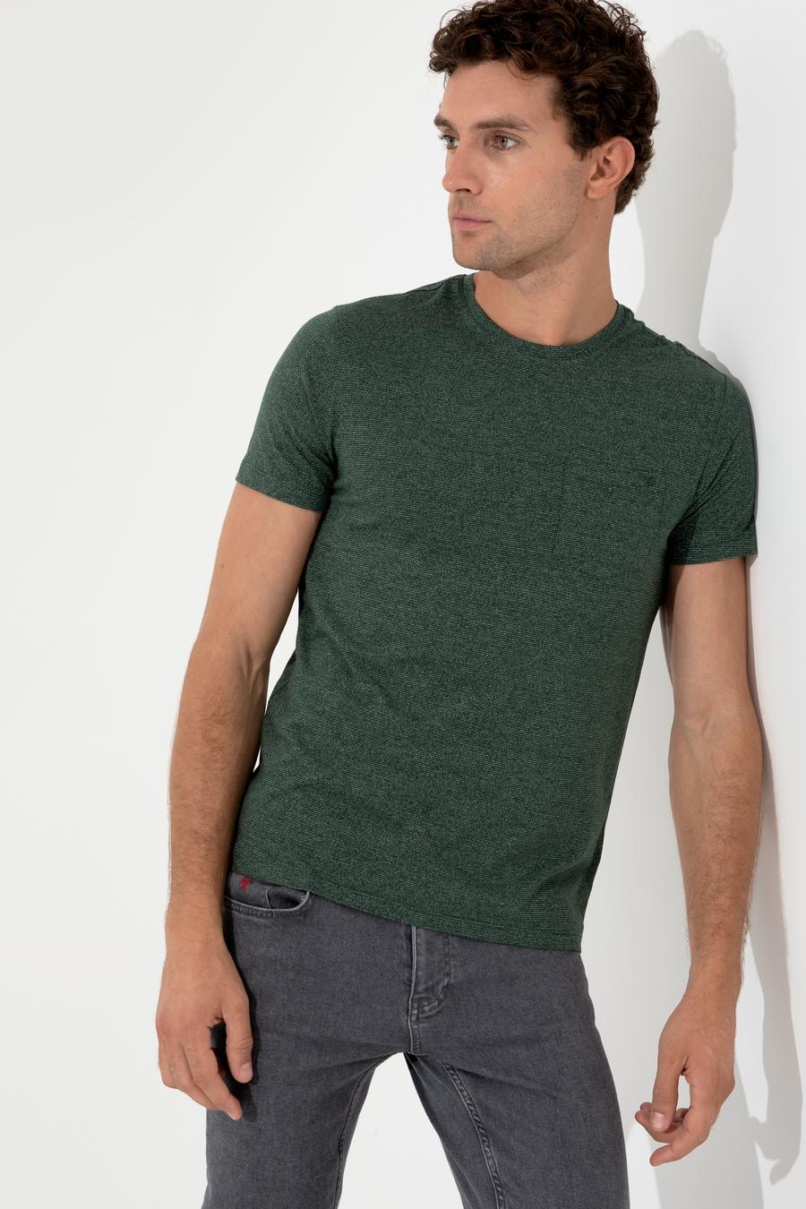 Koyu Yeşil Bisiklet Yaka Slim Fit T-Shirt - 50240270011