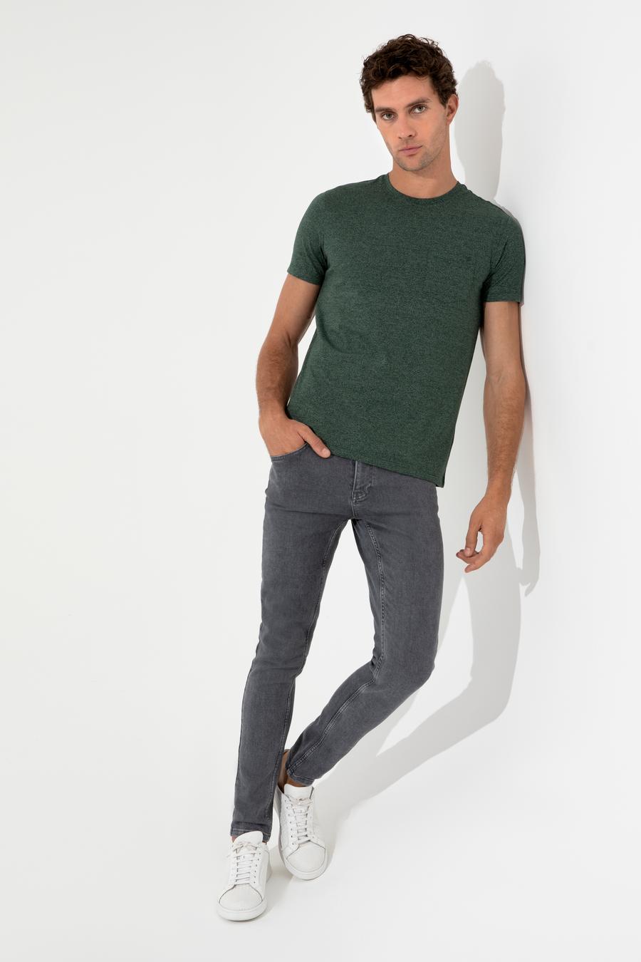 Koyu Yeşil Bisiklet Yaka Slim Fit T-Shirt - 50240270011