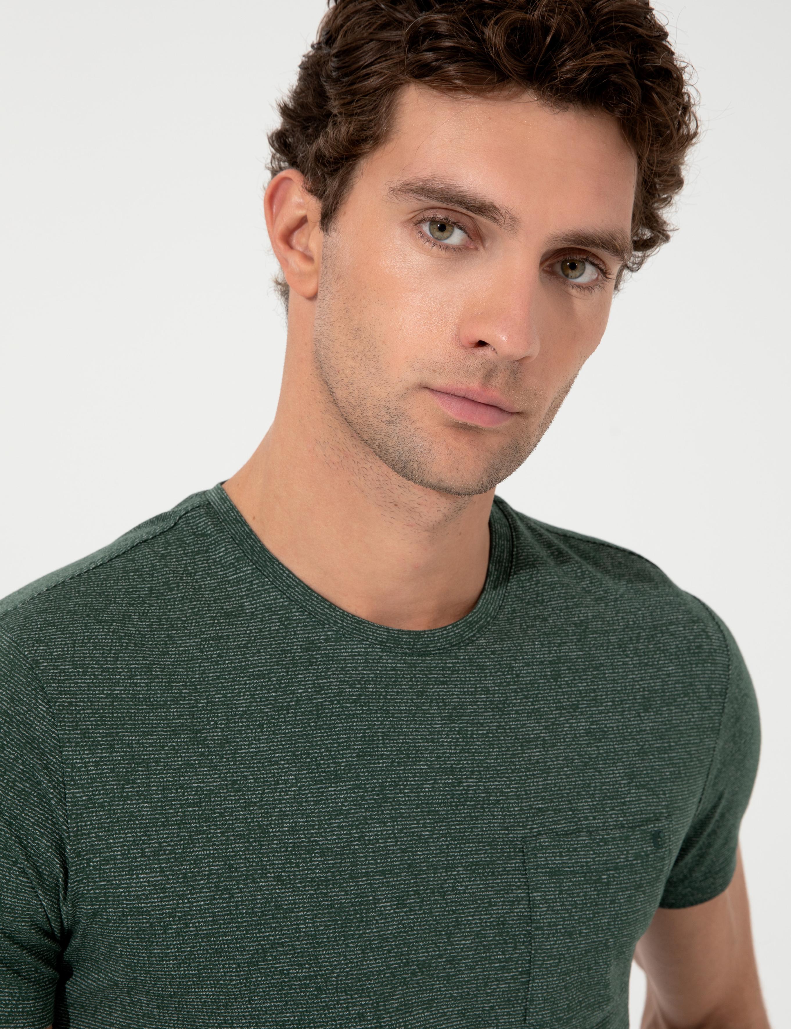 Koyu Yeşil Bisiklet Yaka Slim Fit T-Shirt - 50240270011