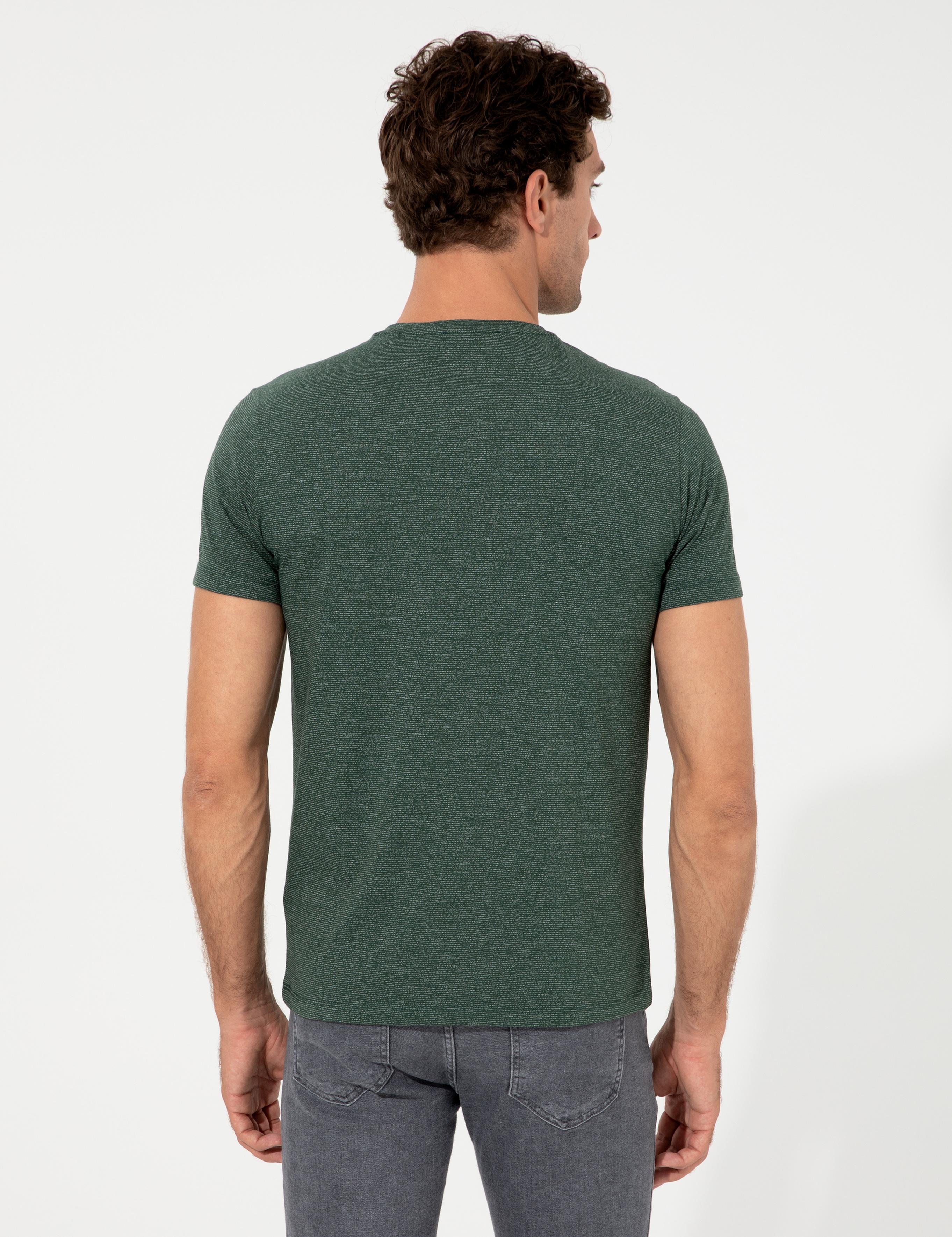 Koyu Yeşil Bisiklet Yaka Slim Fit T-Shirt - 50240270011