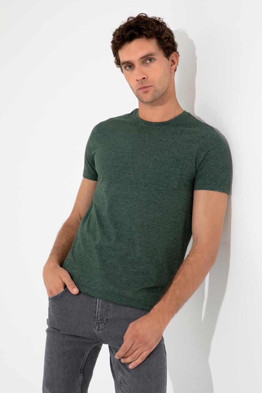 Koyu Yeşil Bisiklet Yaka Slim Fit T-Shirt - 50240270011