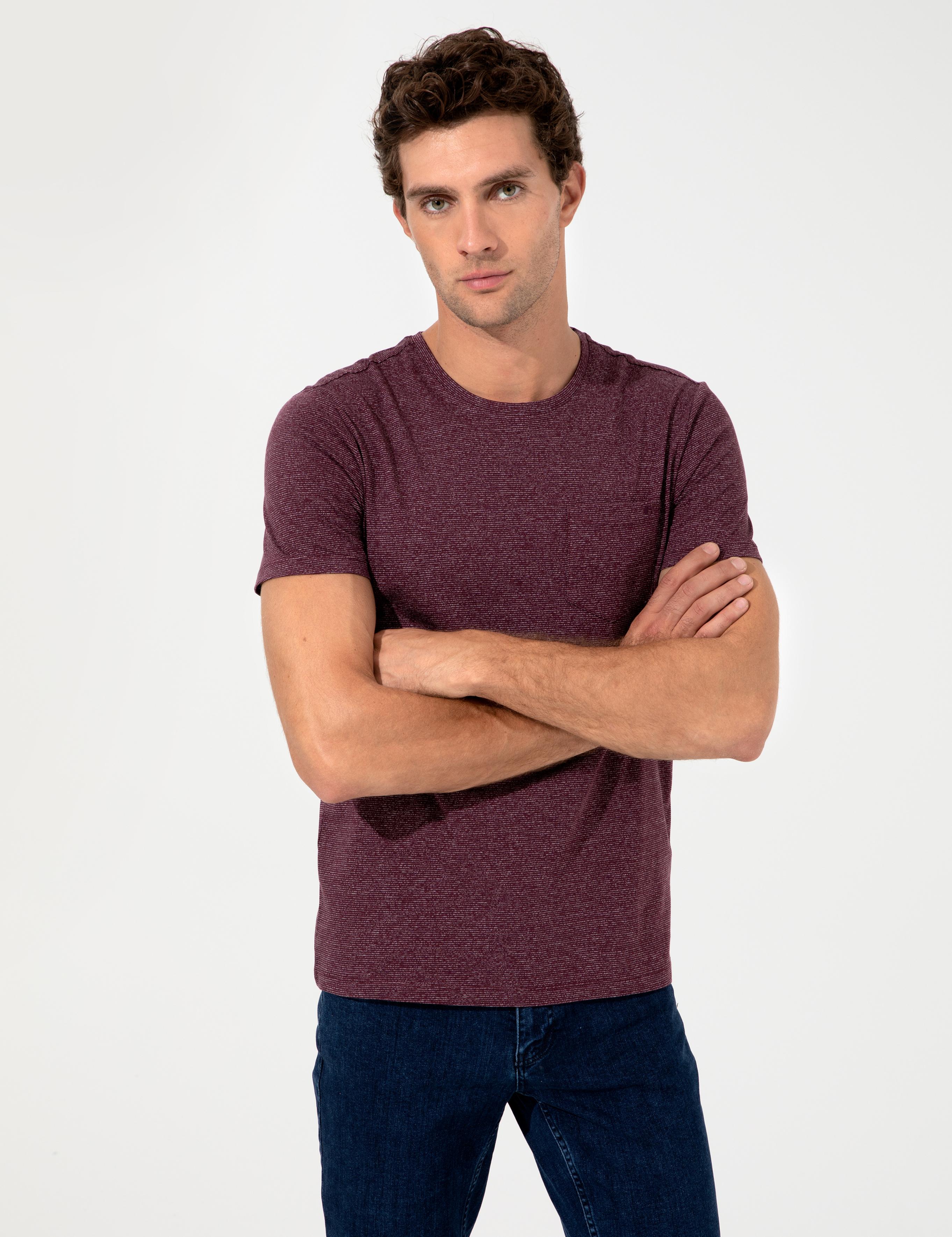 Bordo Bisiklet Yaka Slim Fit T-Shirt - 50240270017