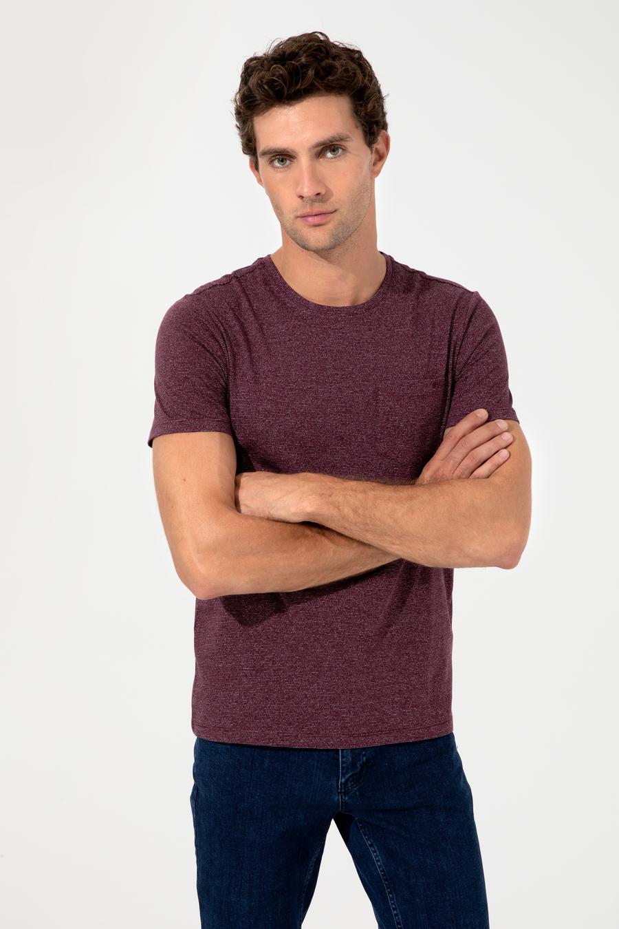 Bordo Bisiklet Yaka Slim Fit T-Shirt - 50240270017