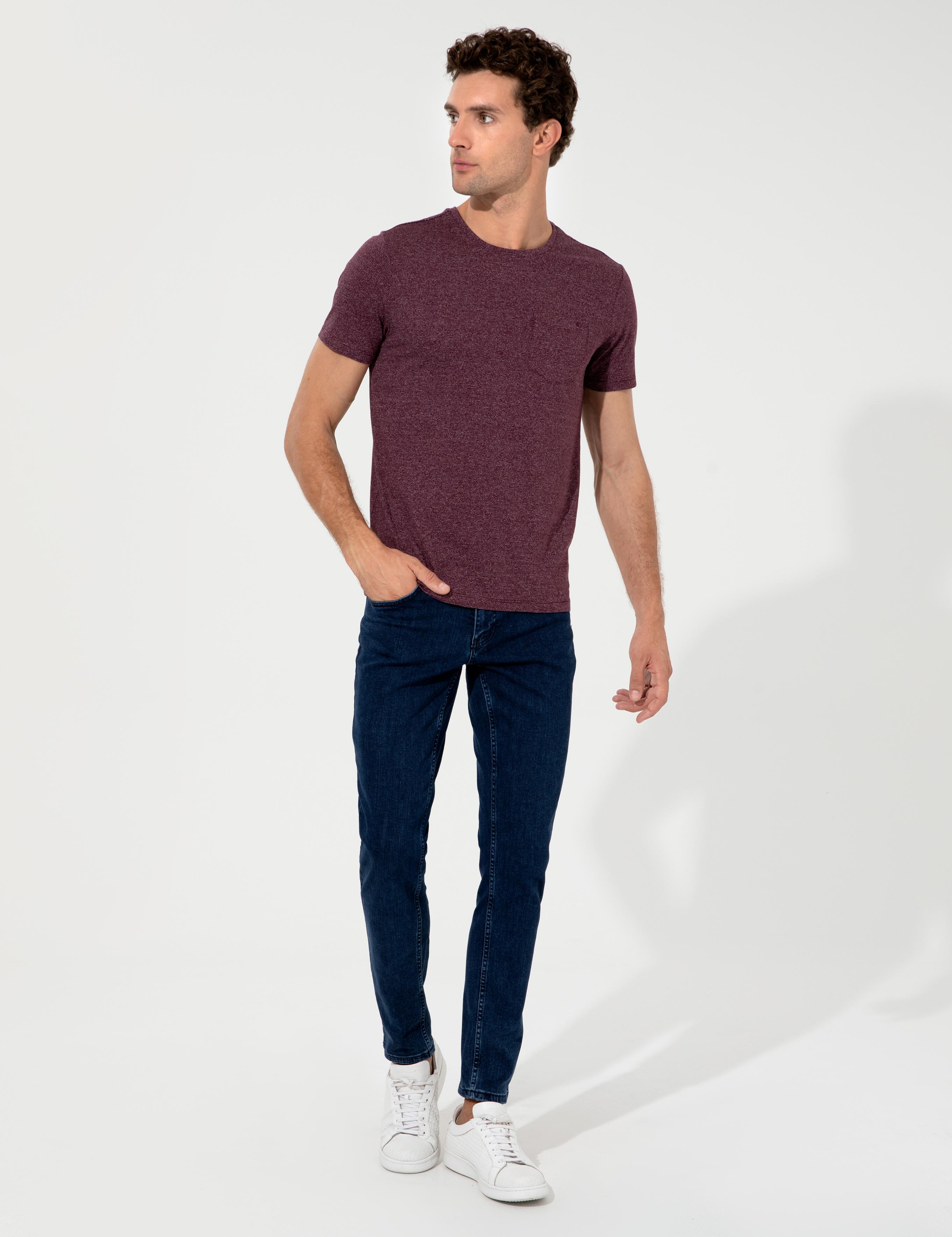 Bordo Bisiklet Yaka Slim Fit T-Shirt - 50240270017