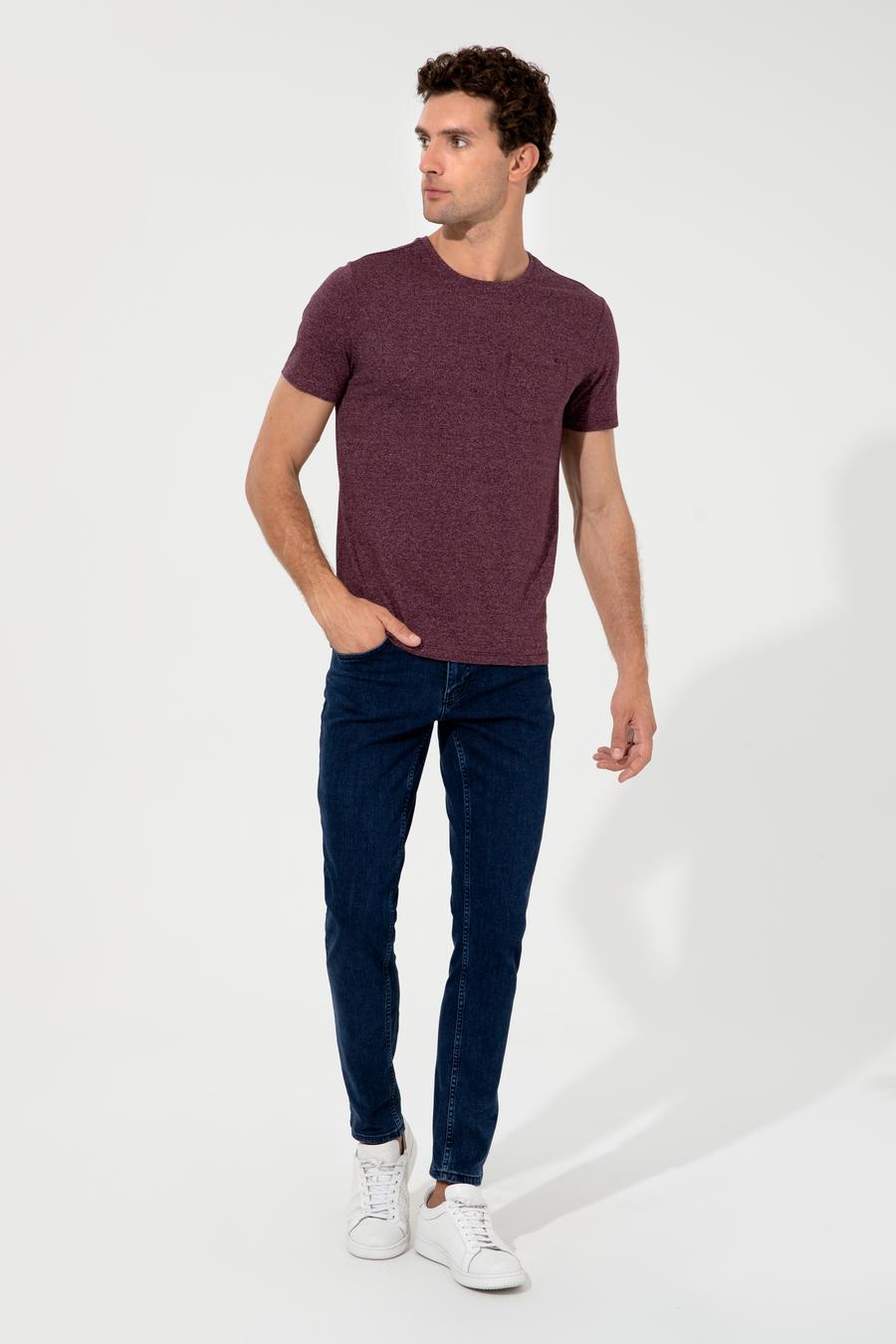 Bordo Bisiklet Yaka Slim Fit T-Shirt - 50240270017
