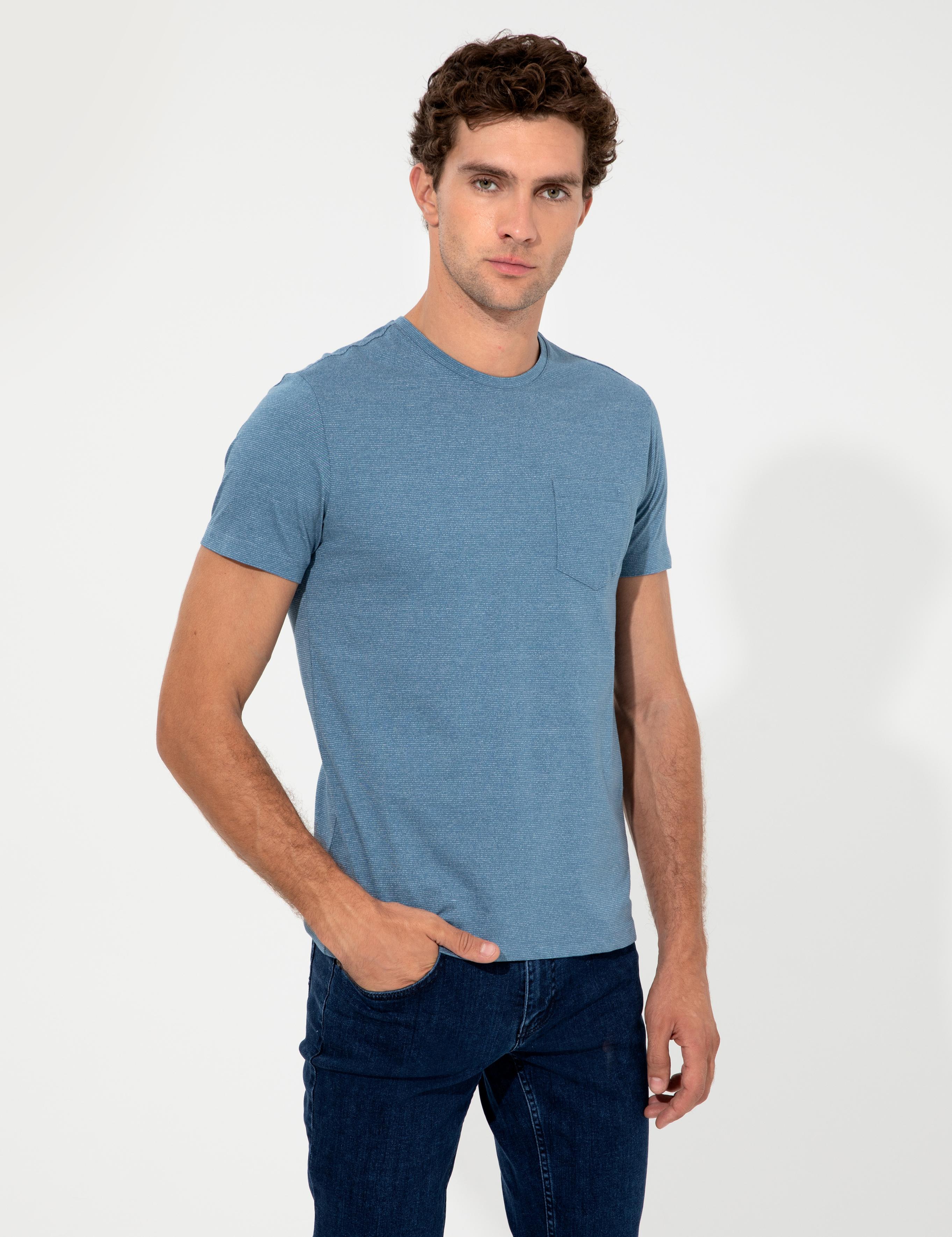İndigo Bisiklet Yaka Slim Fit T-Shirt - 50240270027