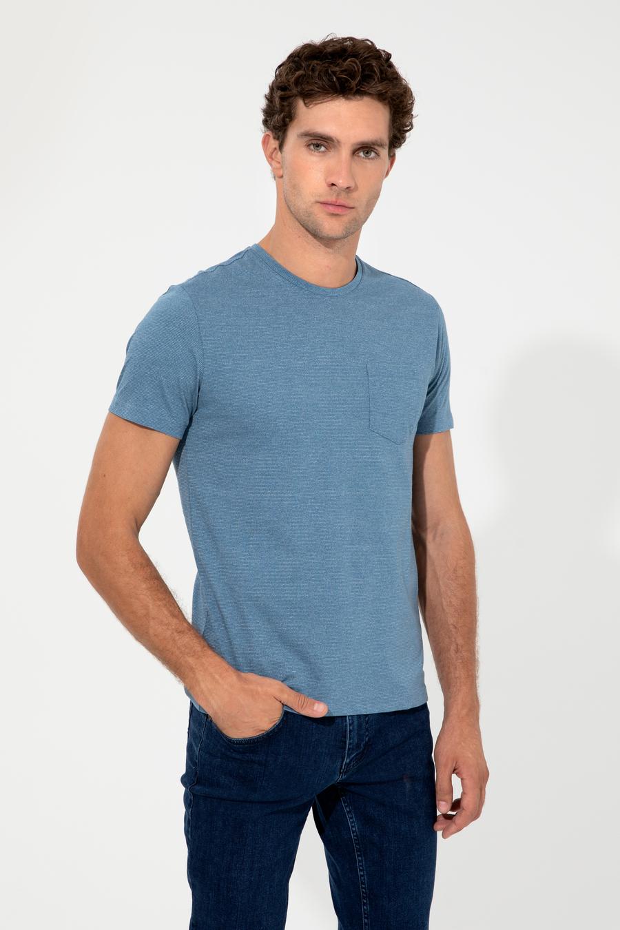 İndigo Bisiklet Yaka Slim Fit T-Shirt - 50240270027
