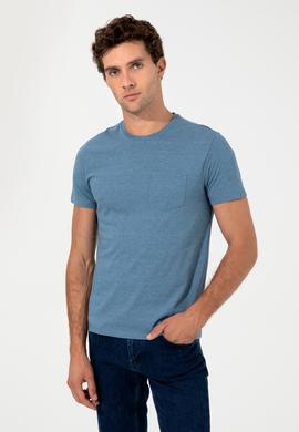 İndigo Bisiklet Yaka Slim Fit T-Shirt