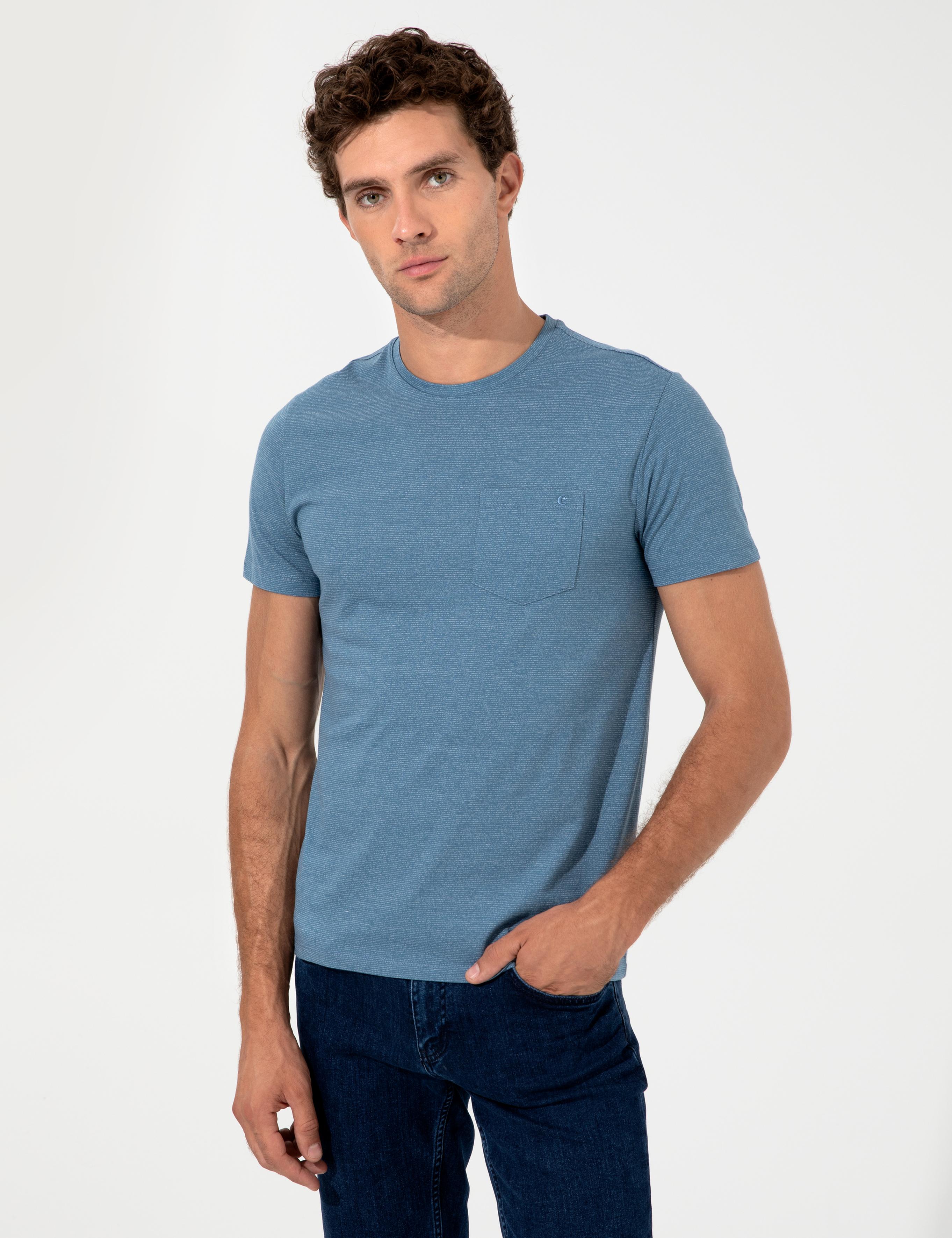 İndigo Bisiklet Yaka Slim Fit T-Shirt - 50240270027