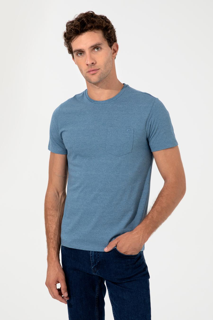İndigo Bisiklet Yaka Slim Fit T-Shirt - 50240270027