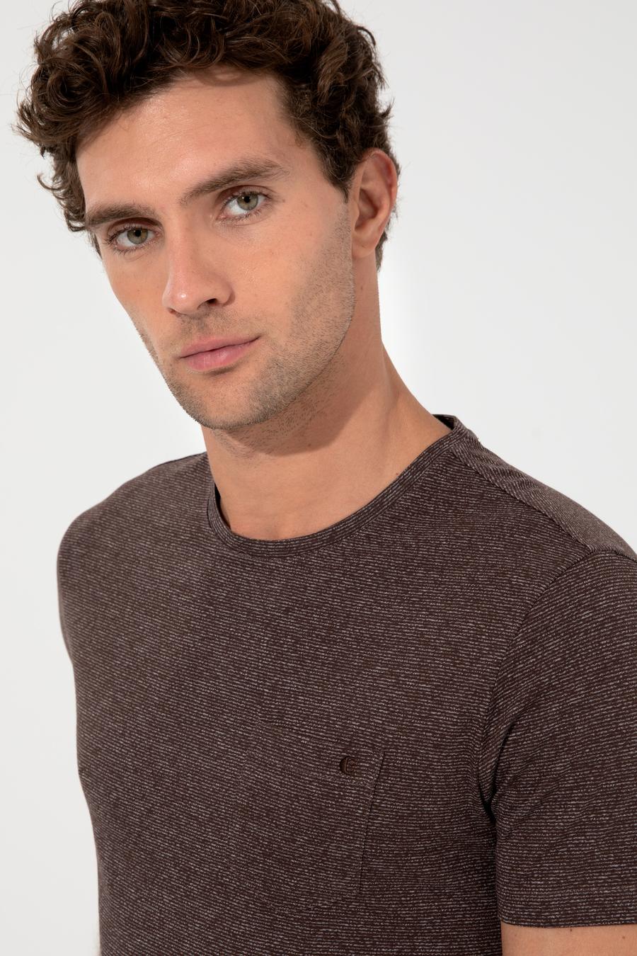 Kahverengi Bisiklet Yaka Slim Fit T-Shirt - 50240270037