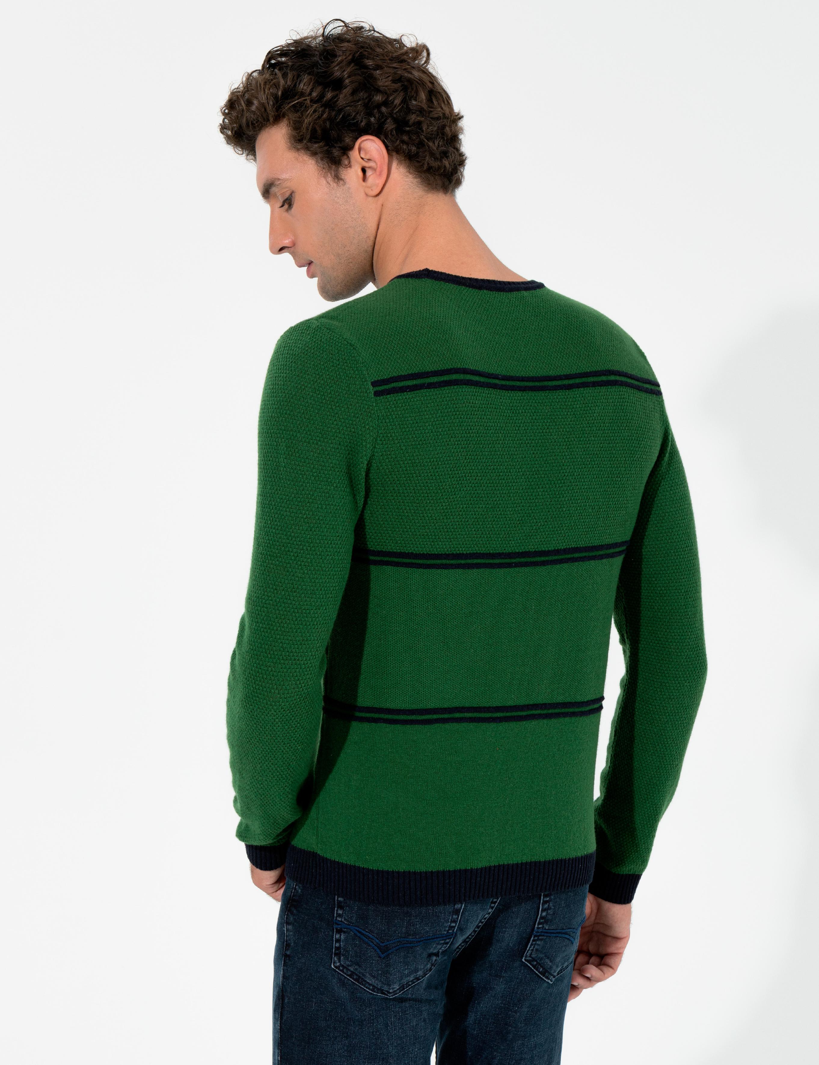Haki Slim Fit Bisiklet Yaka Triko Kazak - 50258829037